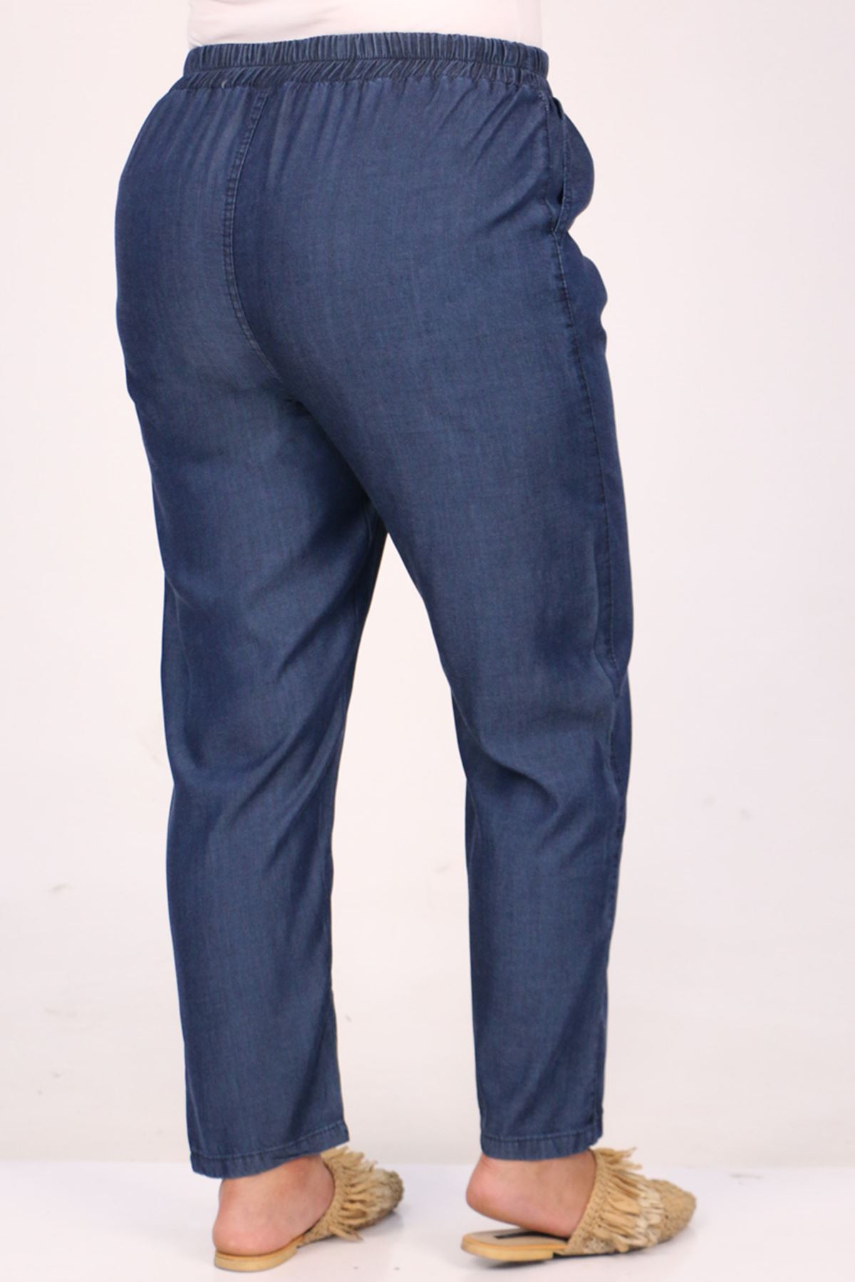 29001-2 Large Size Slim Leg Jeans-Navy Blue