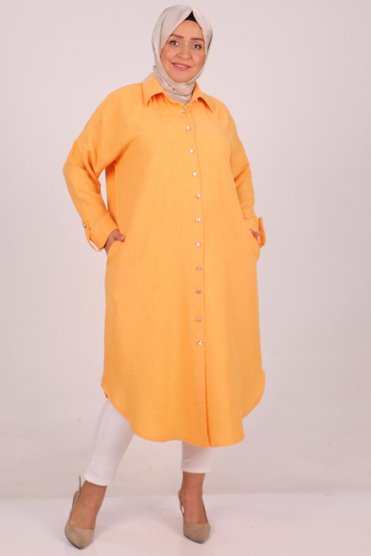38132 Large Size Linen Airobin Shirt -Yellow