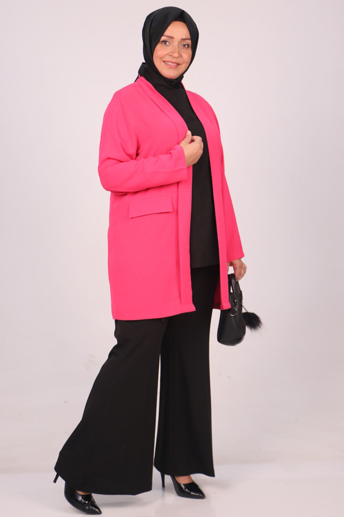 33027-1 Large Size Double Layer Crepe Buttonless Jacket-Pink