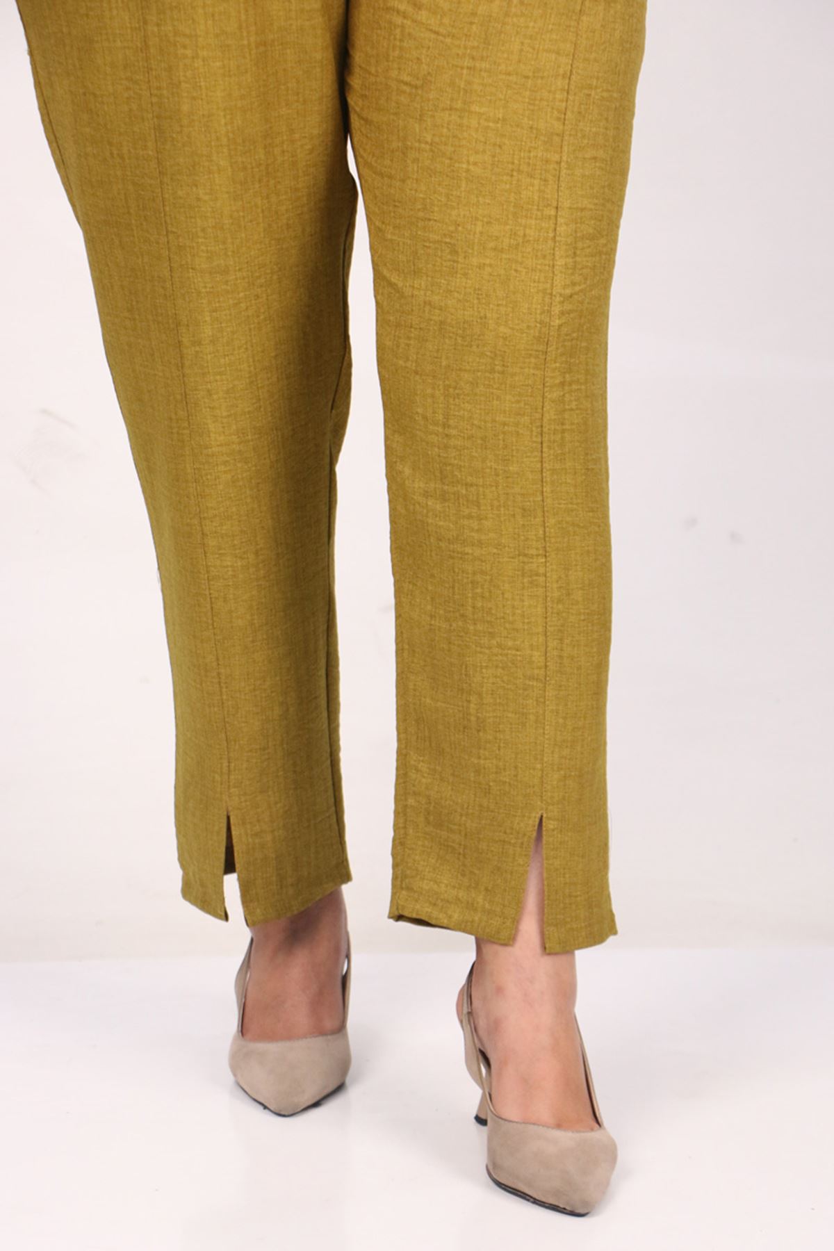 37035 Large Size Linen Airobin Trousers Set - Oil Green