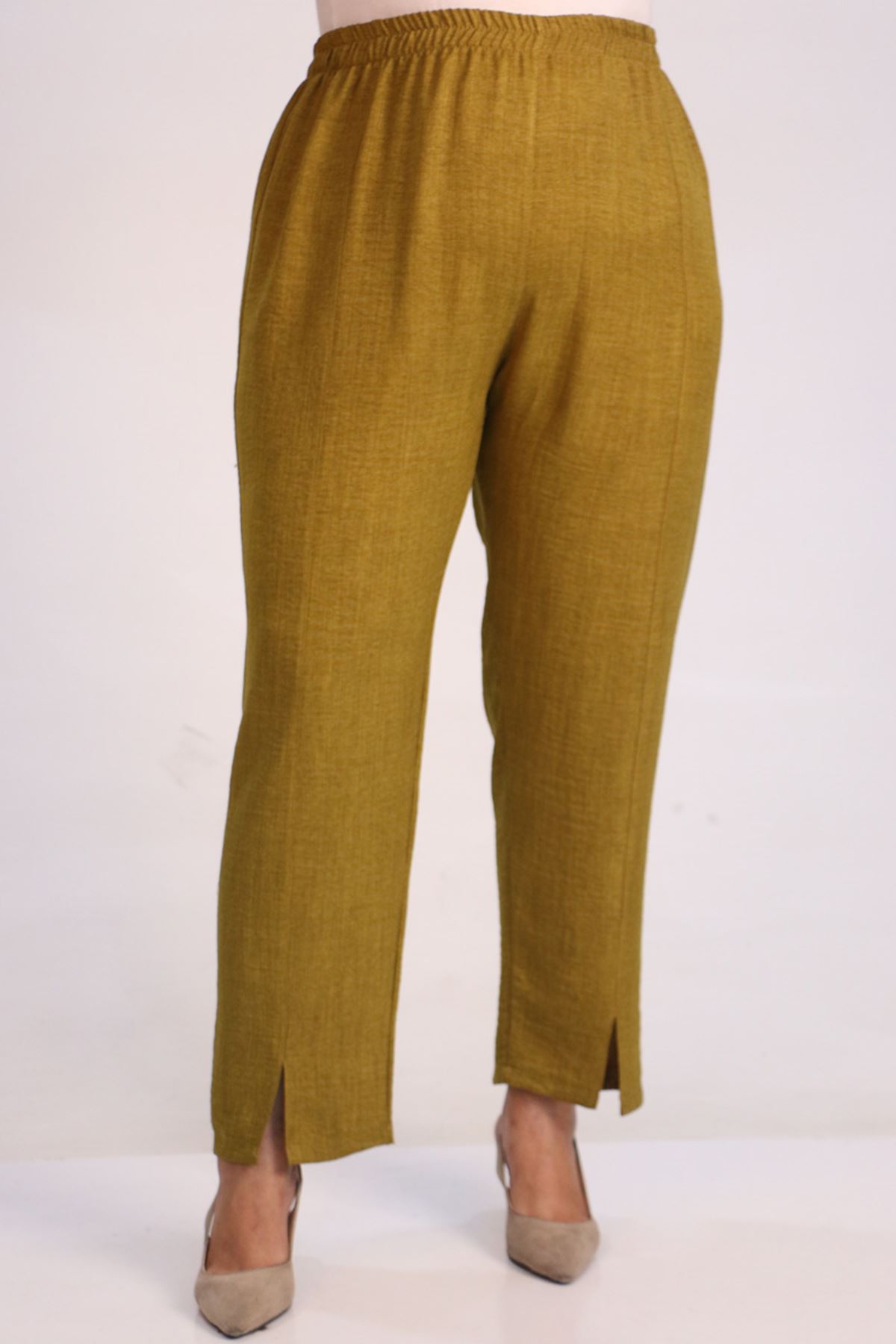 37035 Large Size Linen Airobin Trousers Set - Oil Green
