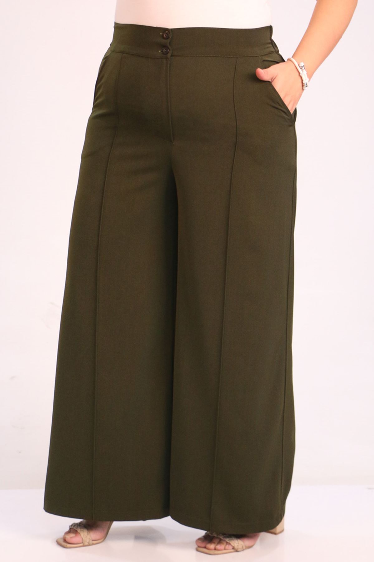 39037 Plus Size Aspen Elastic Waist Trousers - Khaki