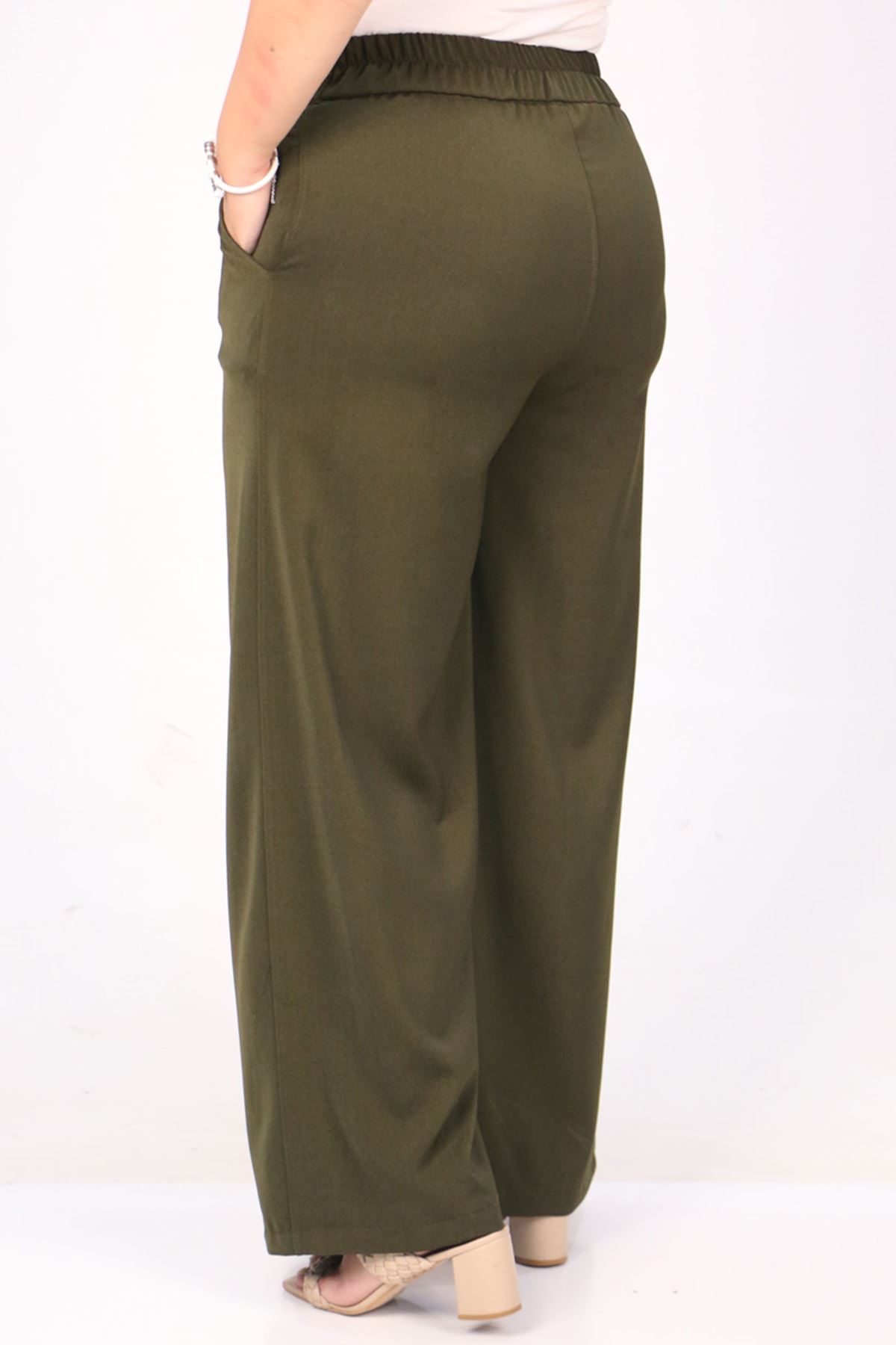 39037 Plus Size Aspen Elastic Waist Trousers - Khaki