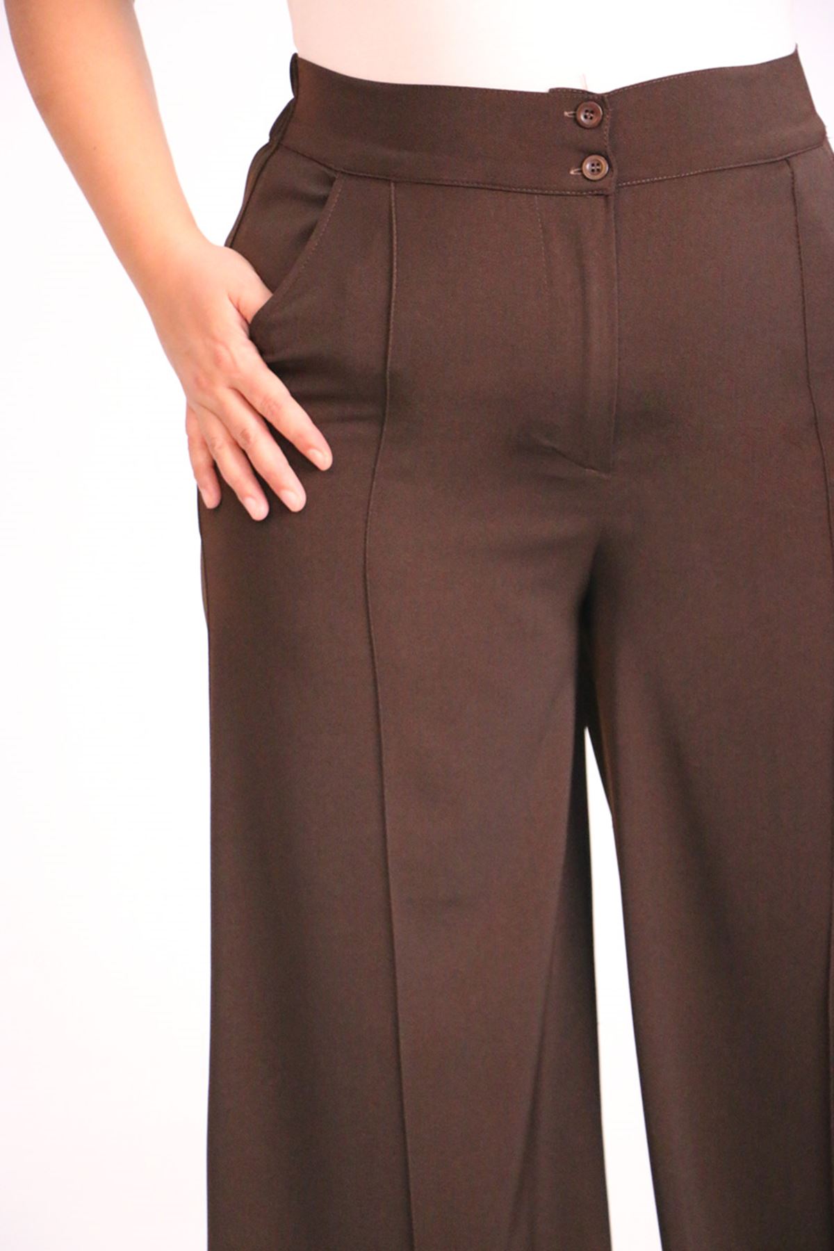 39037 Plus Size Aspen Elastic Waist Trousers - Brown
