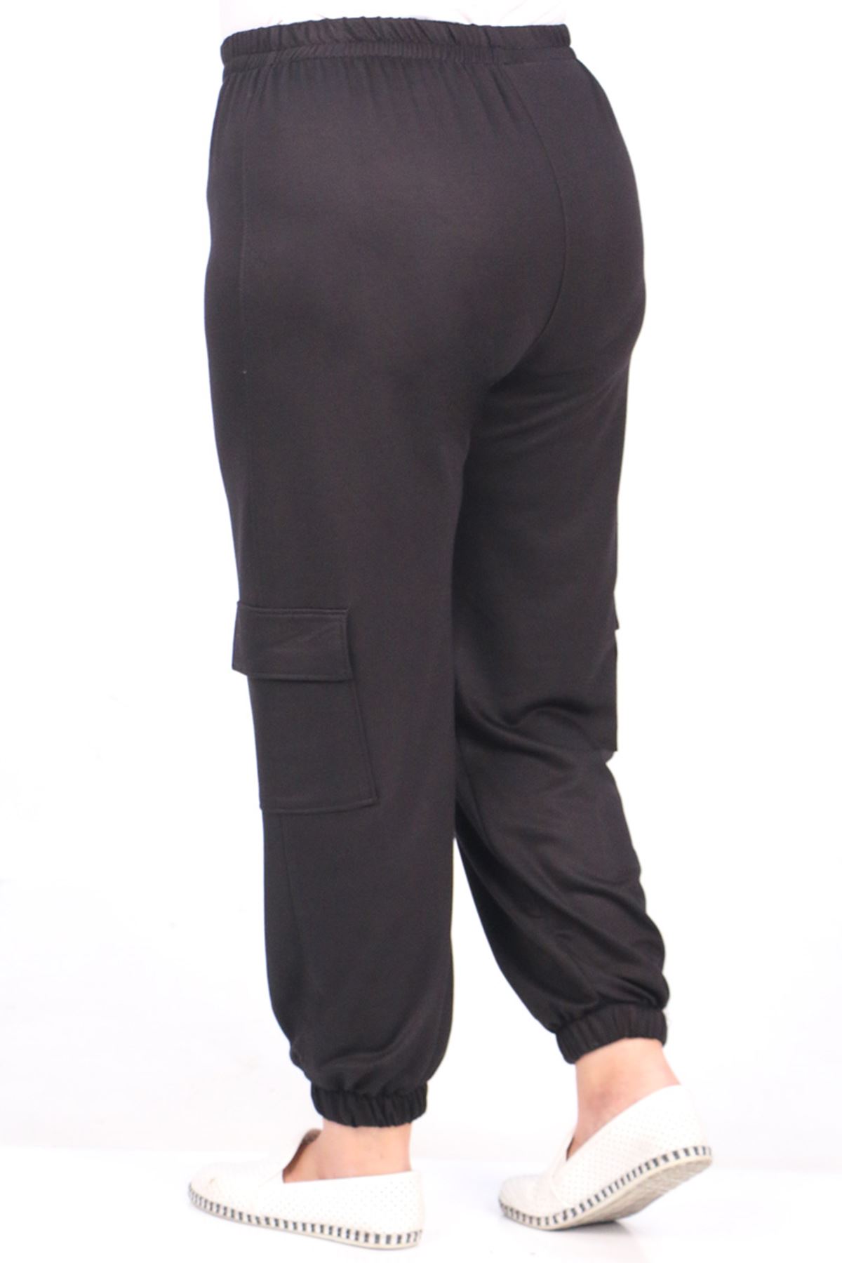 39507 Plus Size Cargo Pocket Crystal Two Thread Sweatpants-Black
