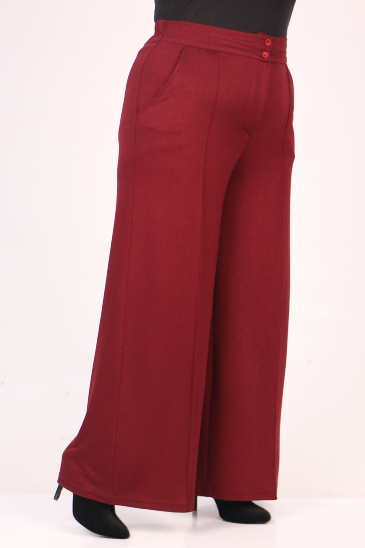 39502 Large Size Crystal Two Thread Trousers with Elastic Back - Burgundy