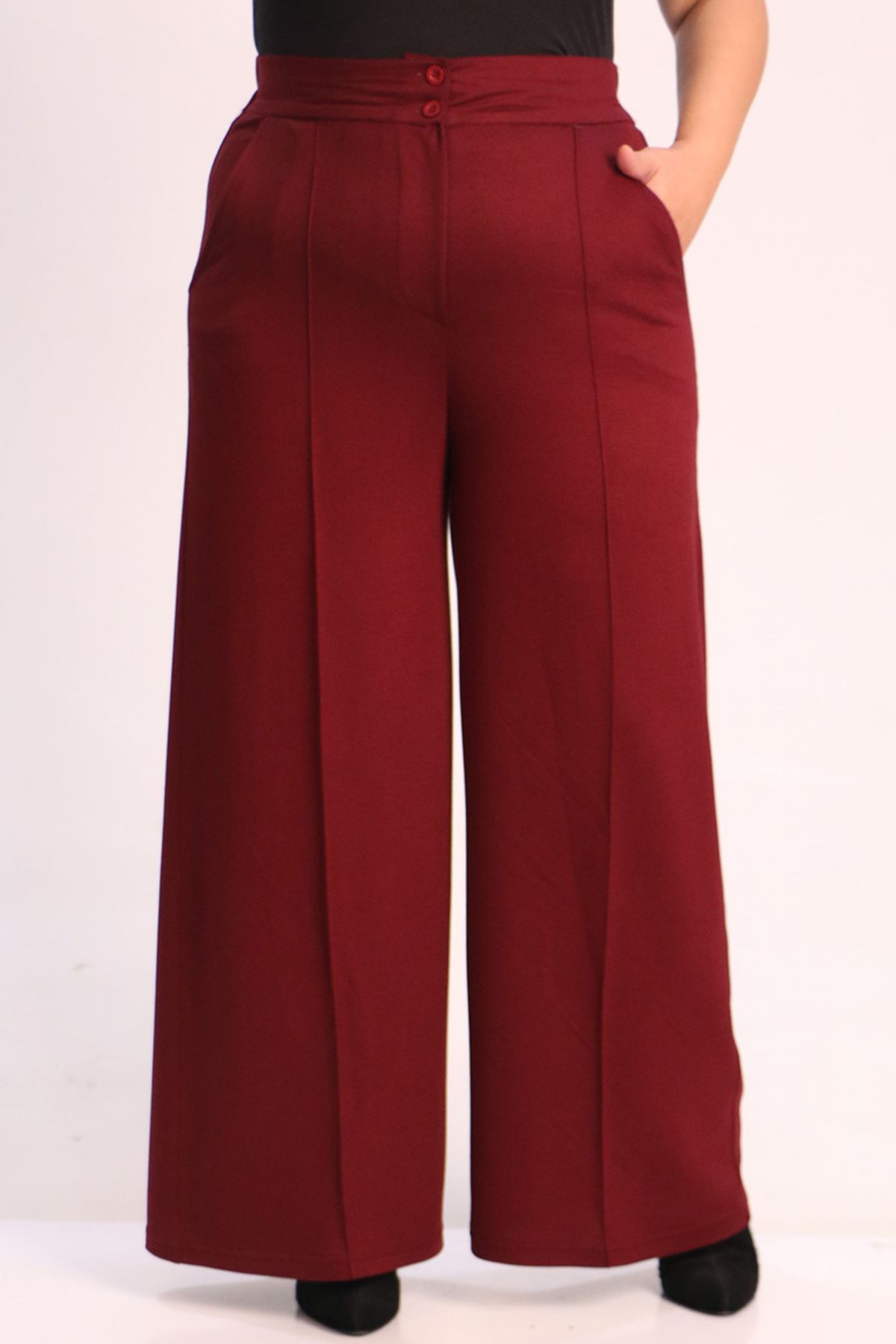 39502 Large Size Crystal Two Thread Trousers with Elastic Back - Burgundy