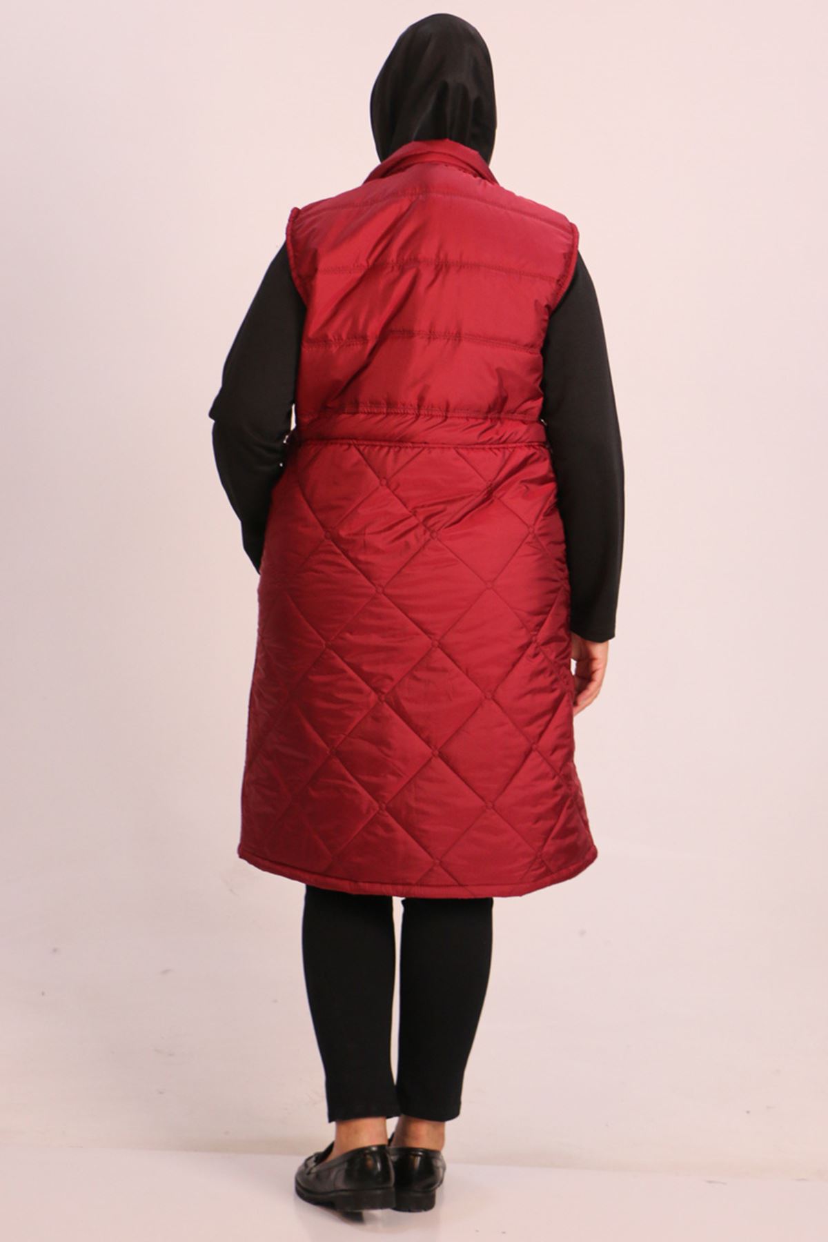 34014 Large Size Quilted Vest with Elastic Waist-Burgundy