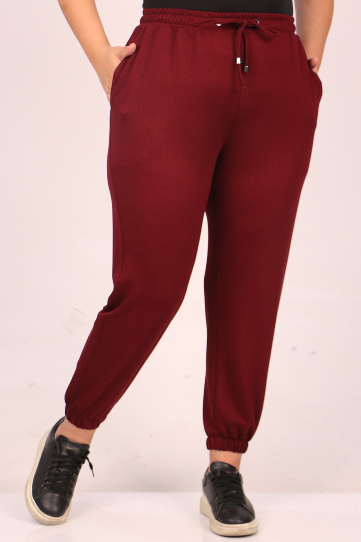 39501 Large Size Crystal Two Thread Elastic Sweatpants-Claret Red