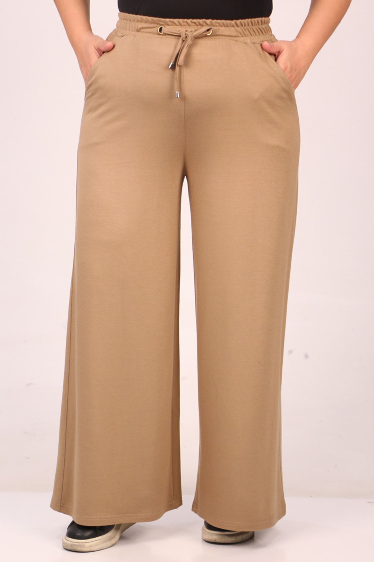 39502 Large Size Crystal Two Thread Trousers with Elastic Back - Mink