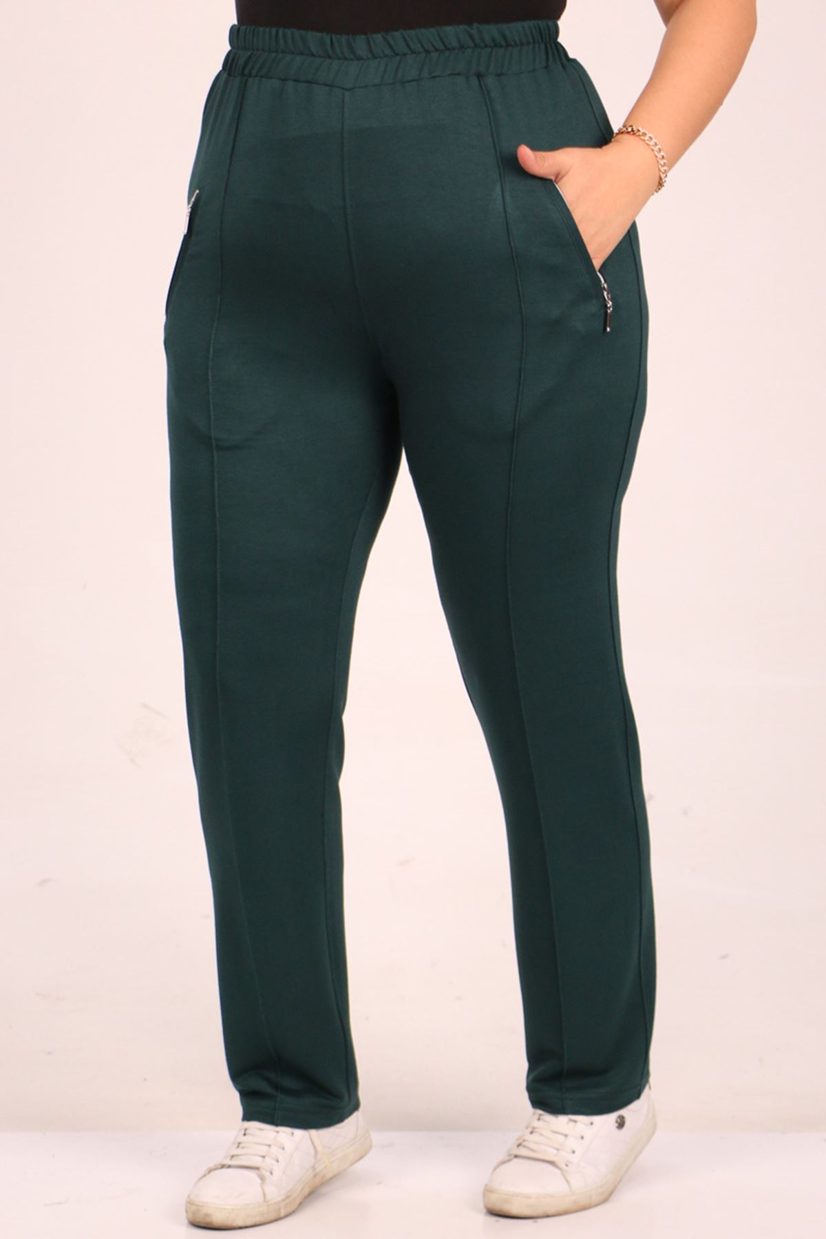 39504 Plus Size Crystal Two Thread Sweatpants-Emerald