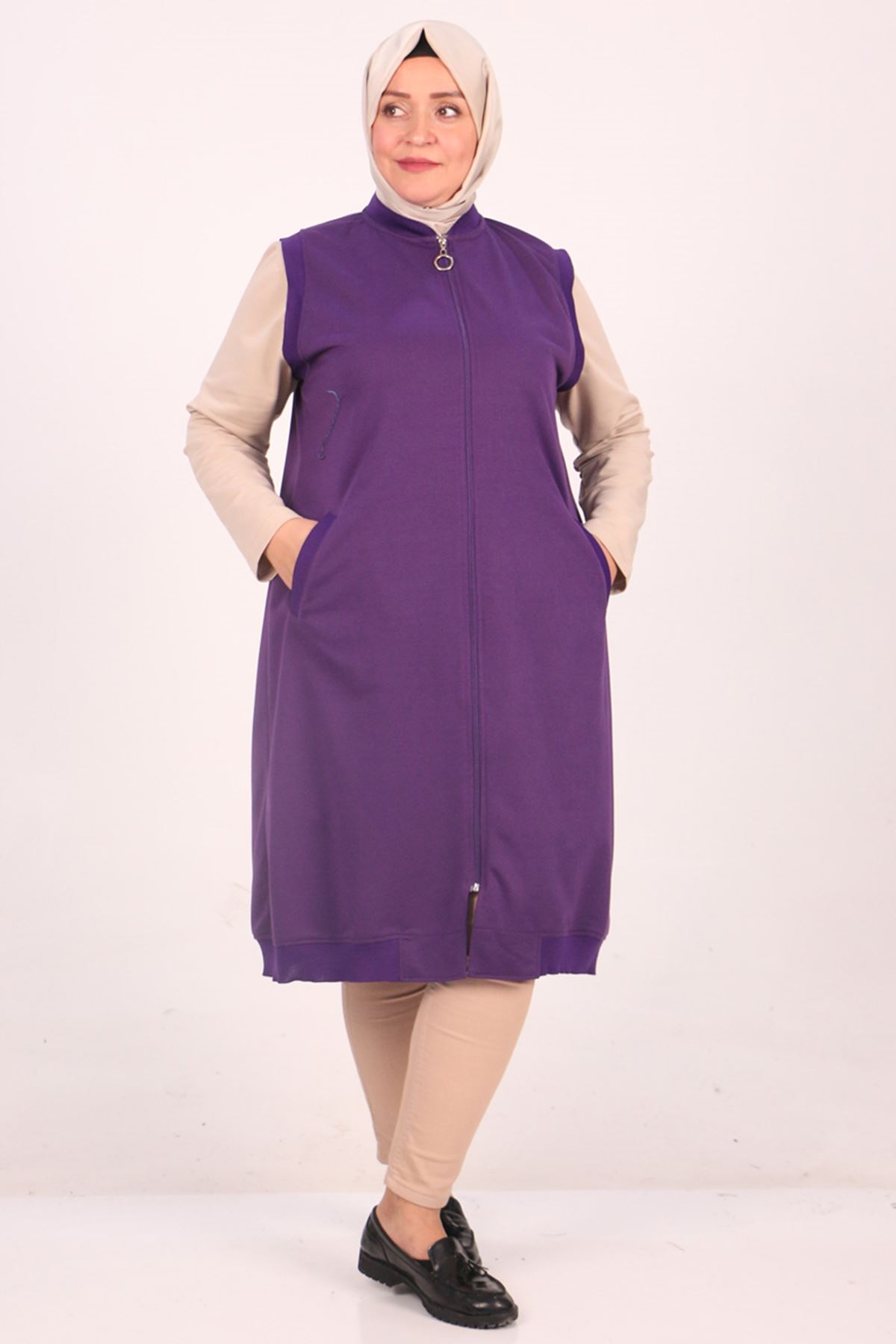 34021 Large Size Zippered Two Thread Vest-Purple