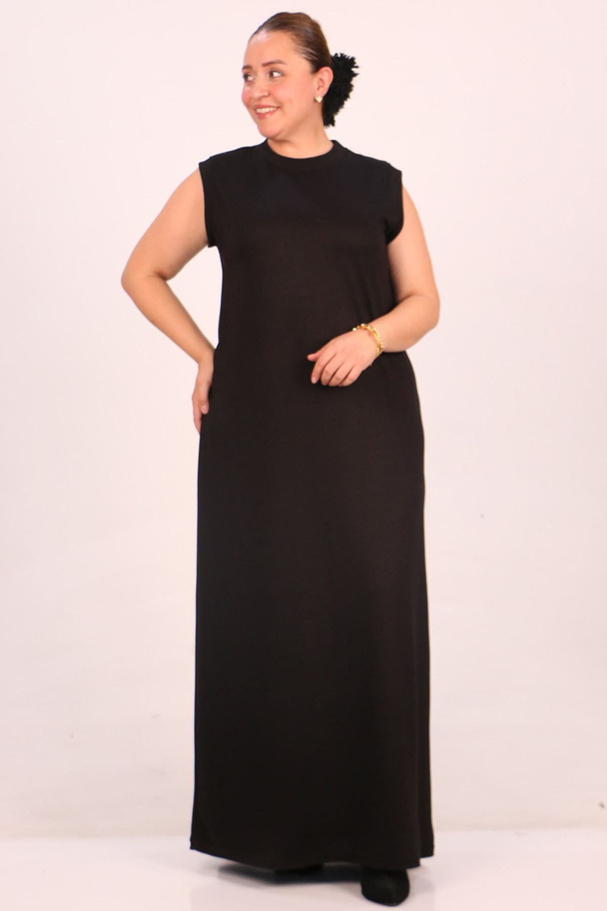 32049 Plus Size Crystal Two Thread Sleeveless Underwear Dress-Black