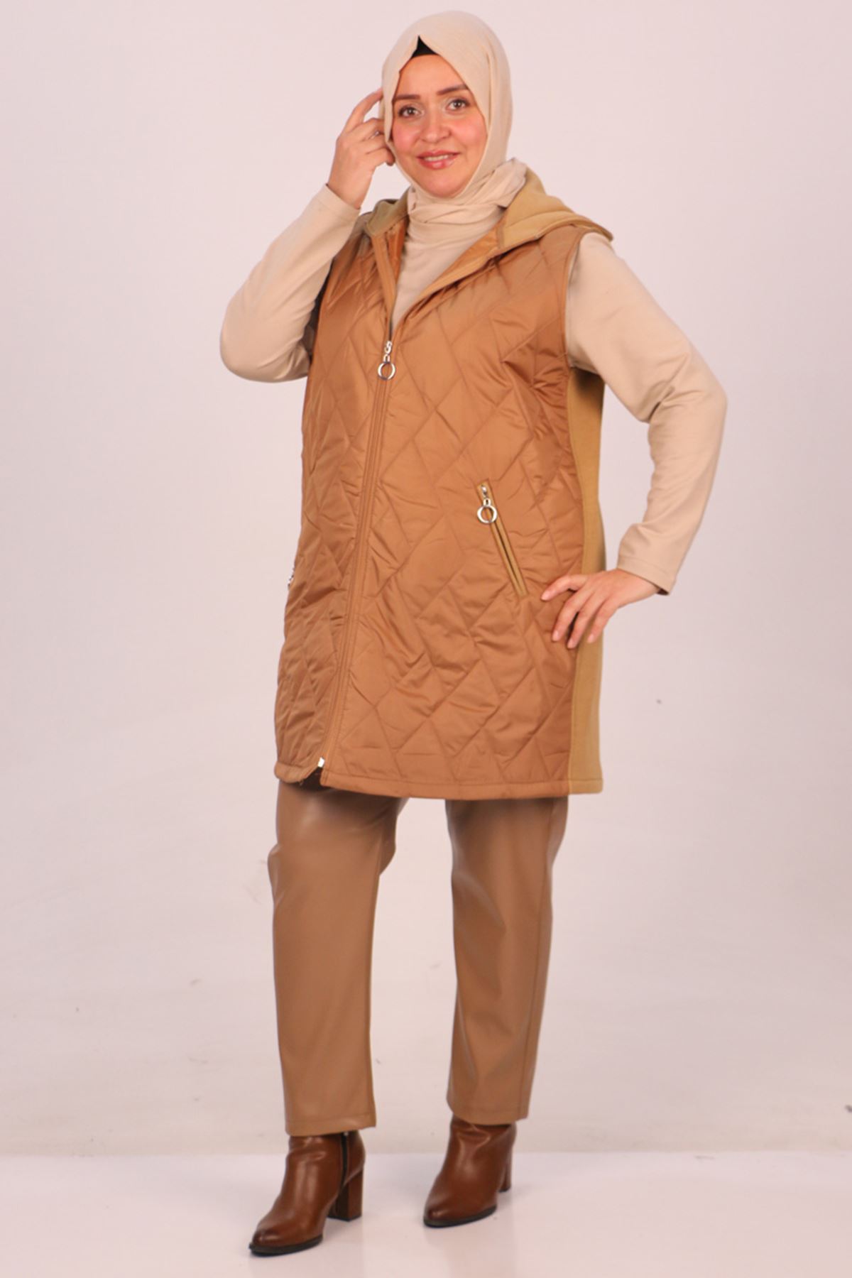 34015 Large Size Quilted-Three Thread Vest-Tan