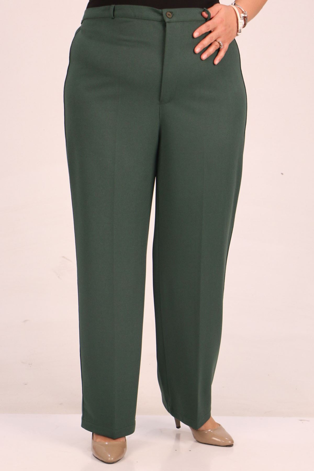39044 Large Size Elastic Waist Scuba Trousers-Emerald