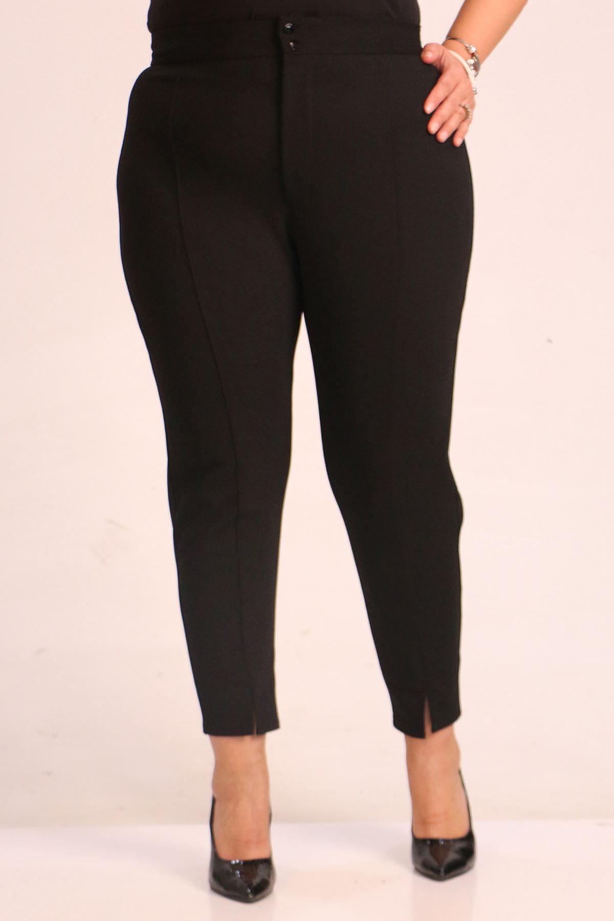 39045 Large Size Scuba Slit Front Slim Leg Trousers-Black