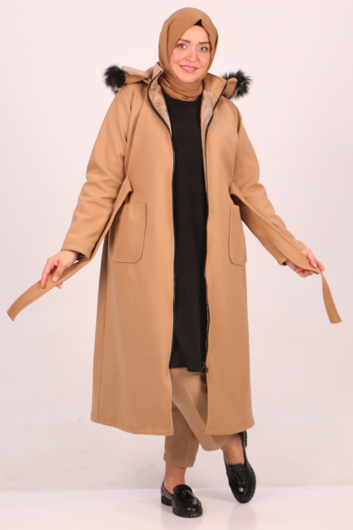 33077 Large Size Removable Hooded Coat-Mink