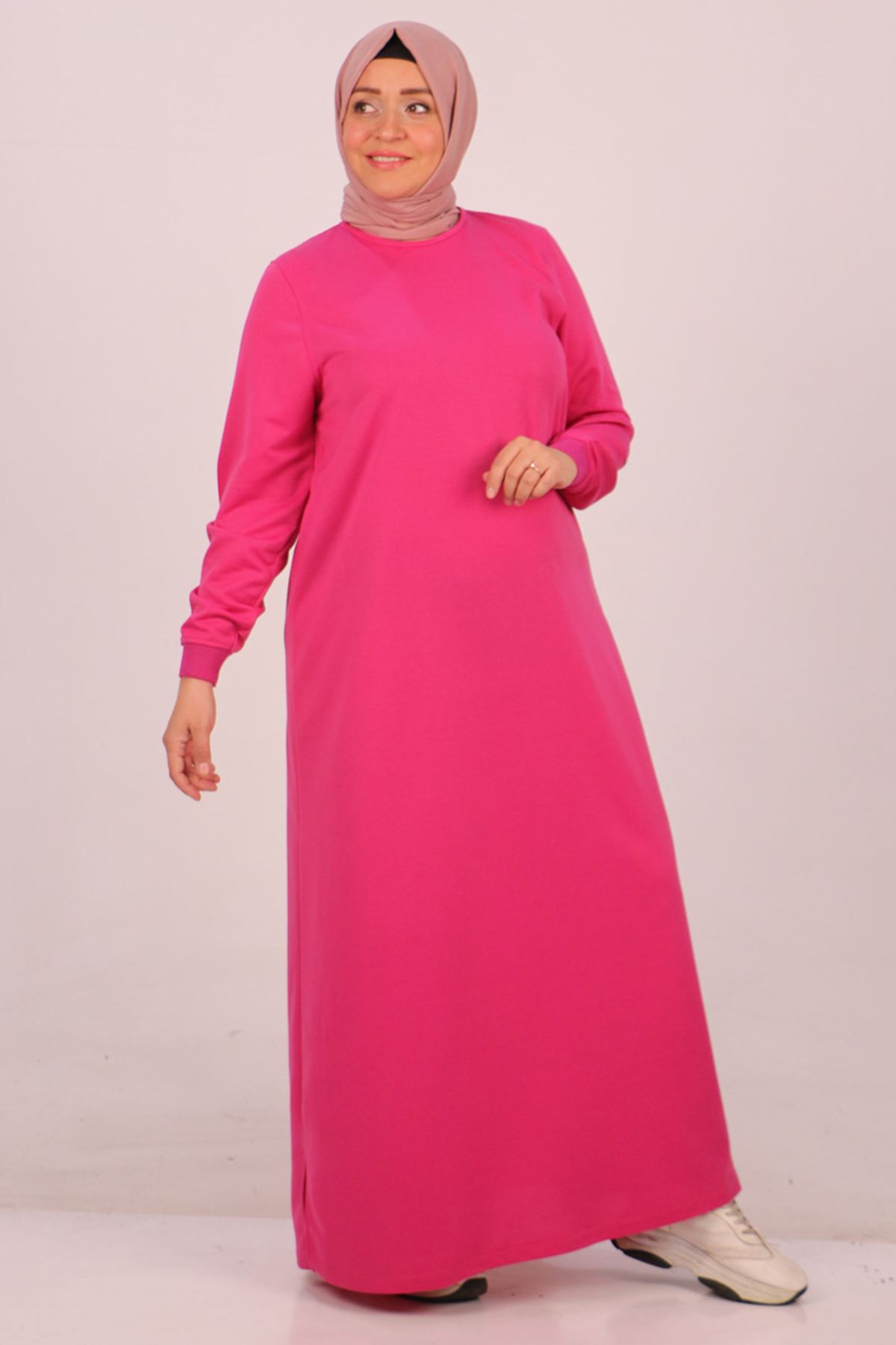 32050 Large Size Ribbed Two Thread Dress-Fuchsia
