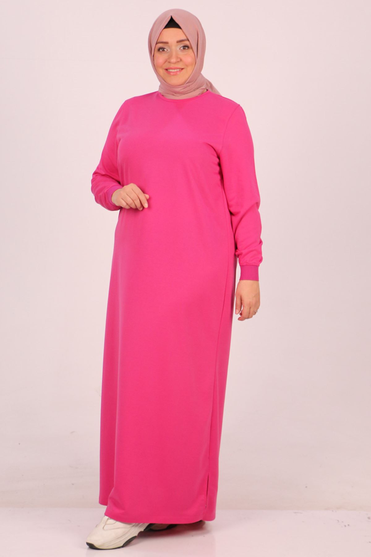 32050 Large Size Ribbed Two Thread Dress-Fuchsia