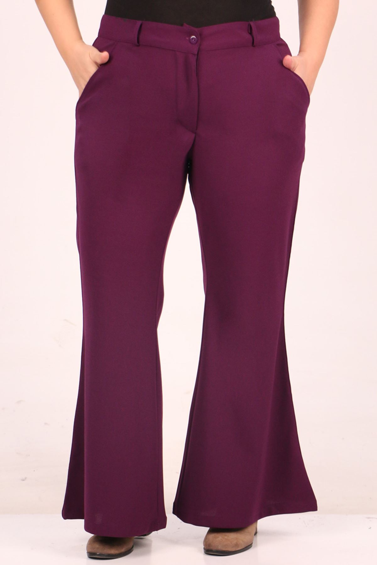 39048 Plus Size Scuba Flare Trousers-Purple