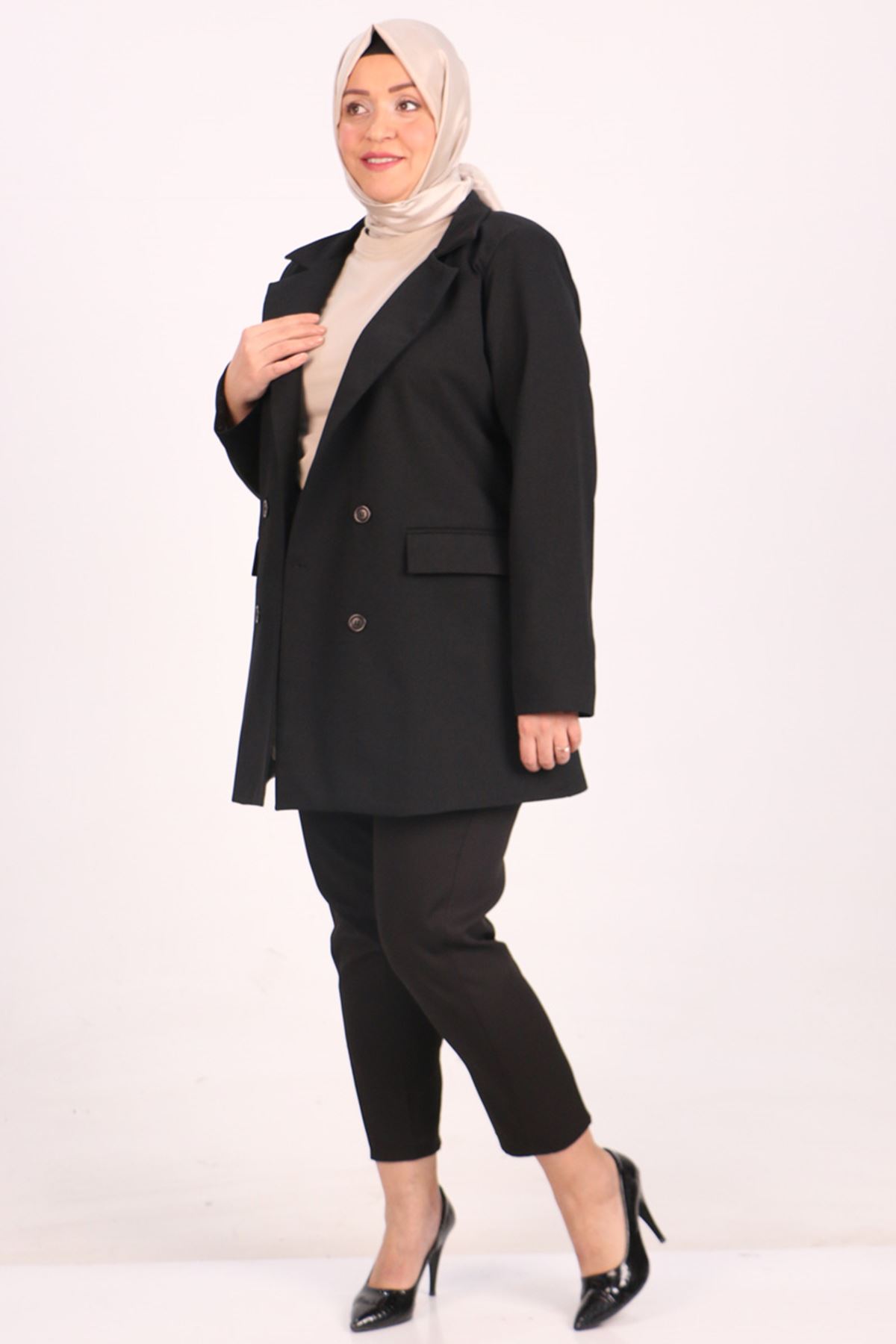 33081 Plus Size Scuba Blazer Lined Short Jacket-Black