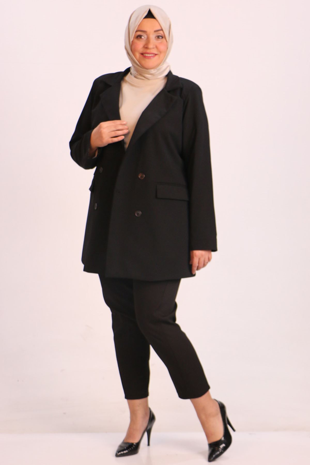 33081 Plus Size Scuba Blazer Lined Short Jacket-Black