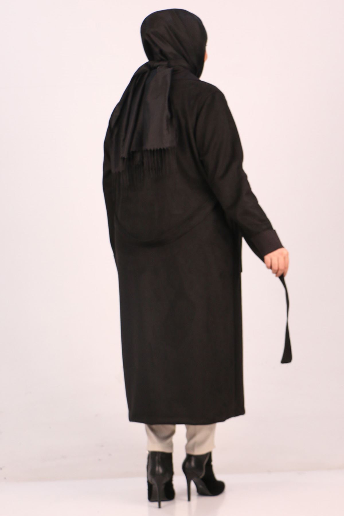 33084 Large Size Nubuck Trench Coat with Pockets-Black