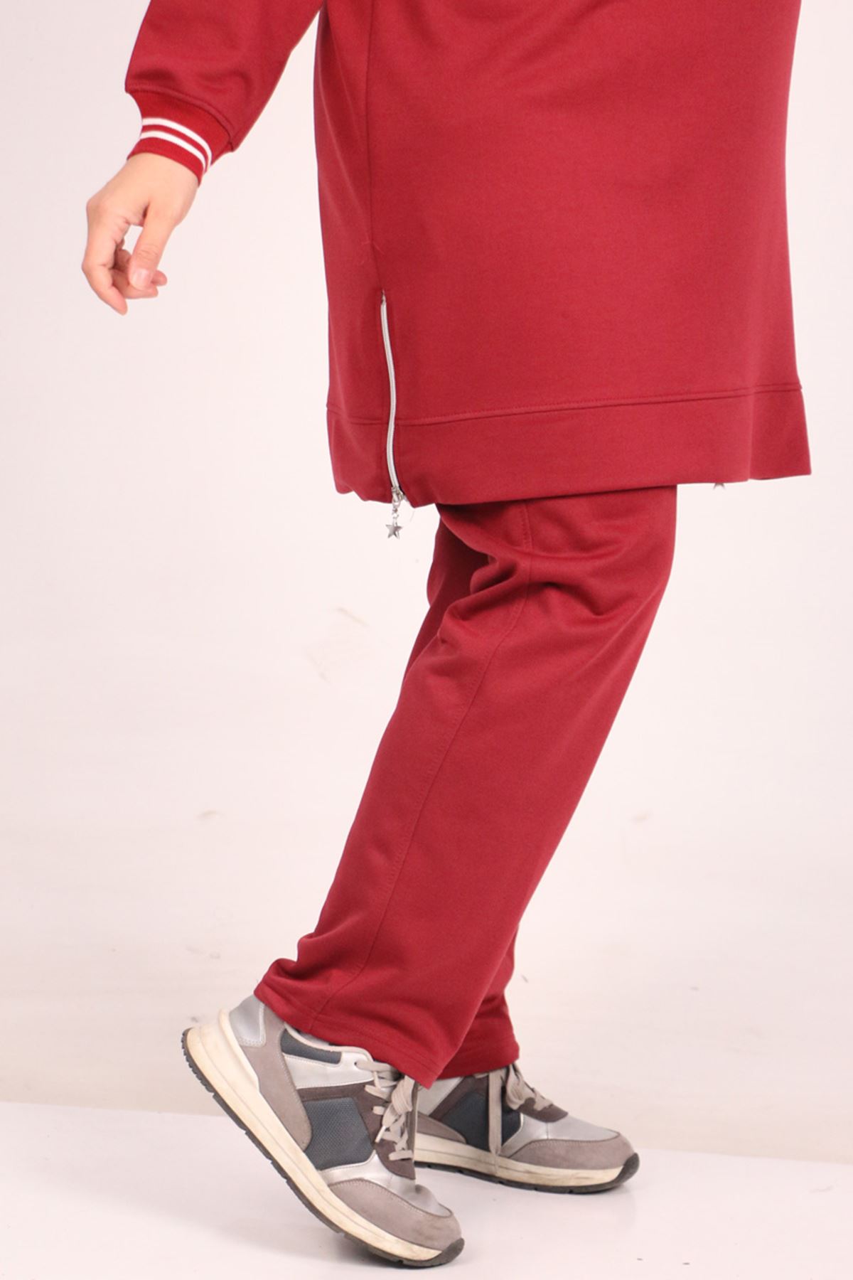 1990 Large Size Side Zipper Two Thread Tracksuit Set - Burgundy