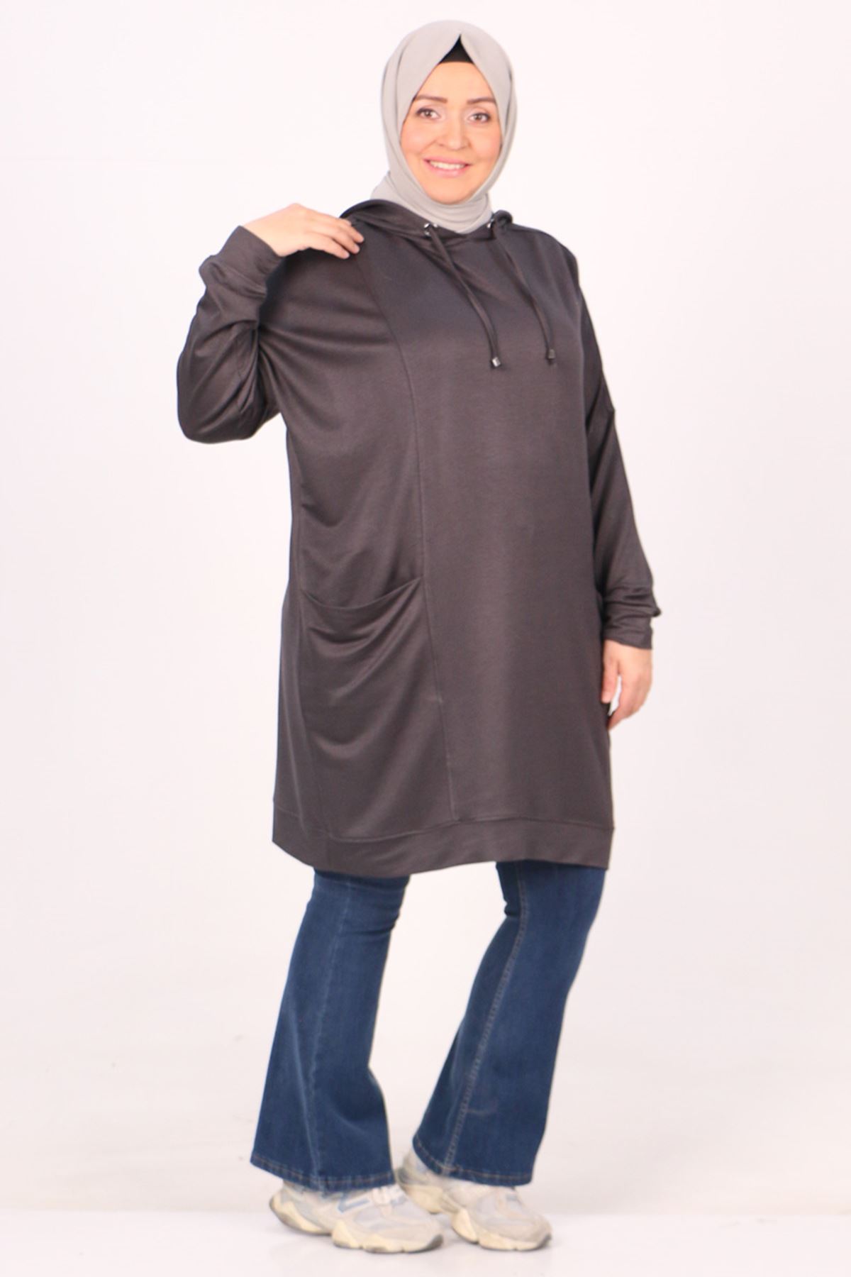 38171 Large Size Crystal Two Thread Hooded Tunic-Anthracite