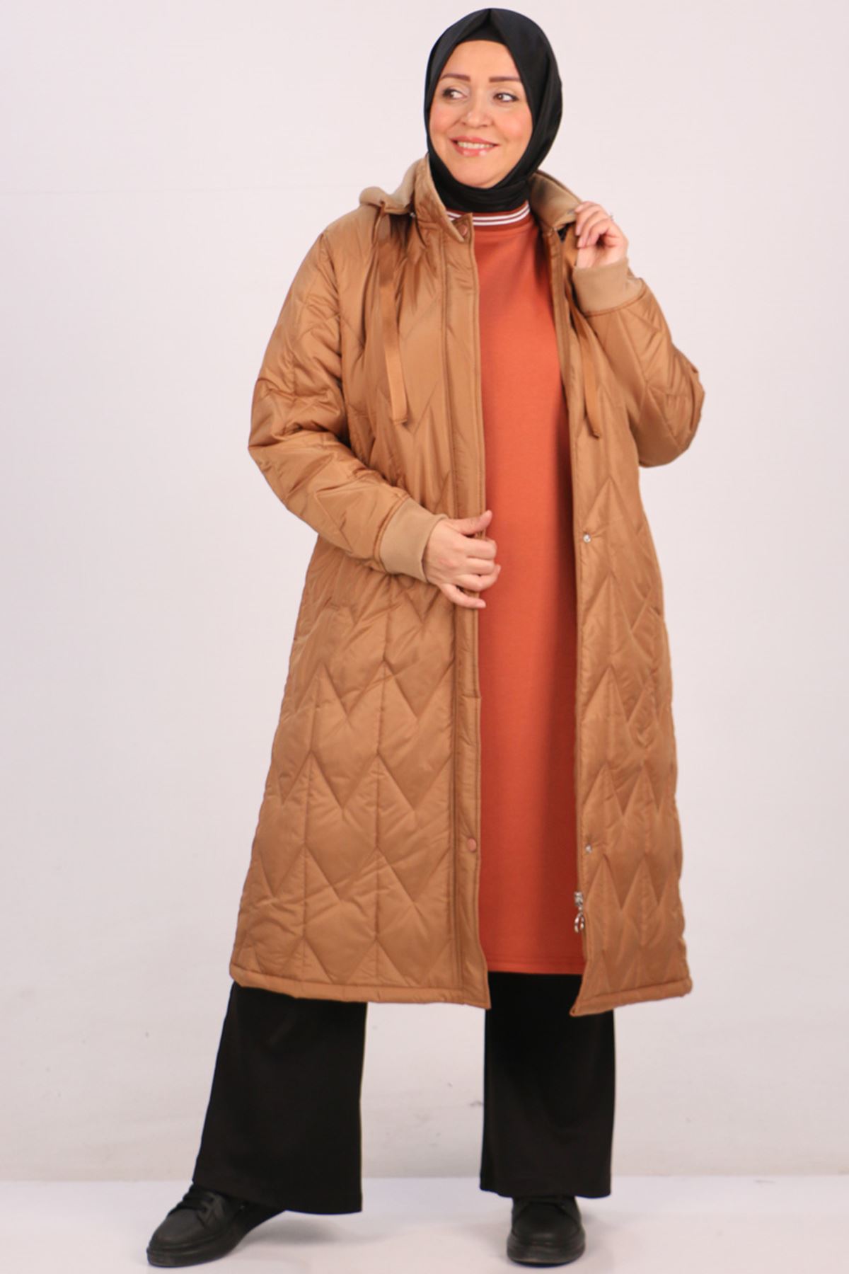 33090 Plus Size Hooded Three Threads - Quilted Jacket-Tan