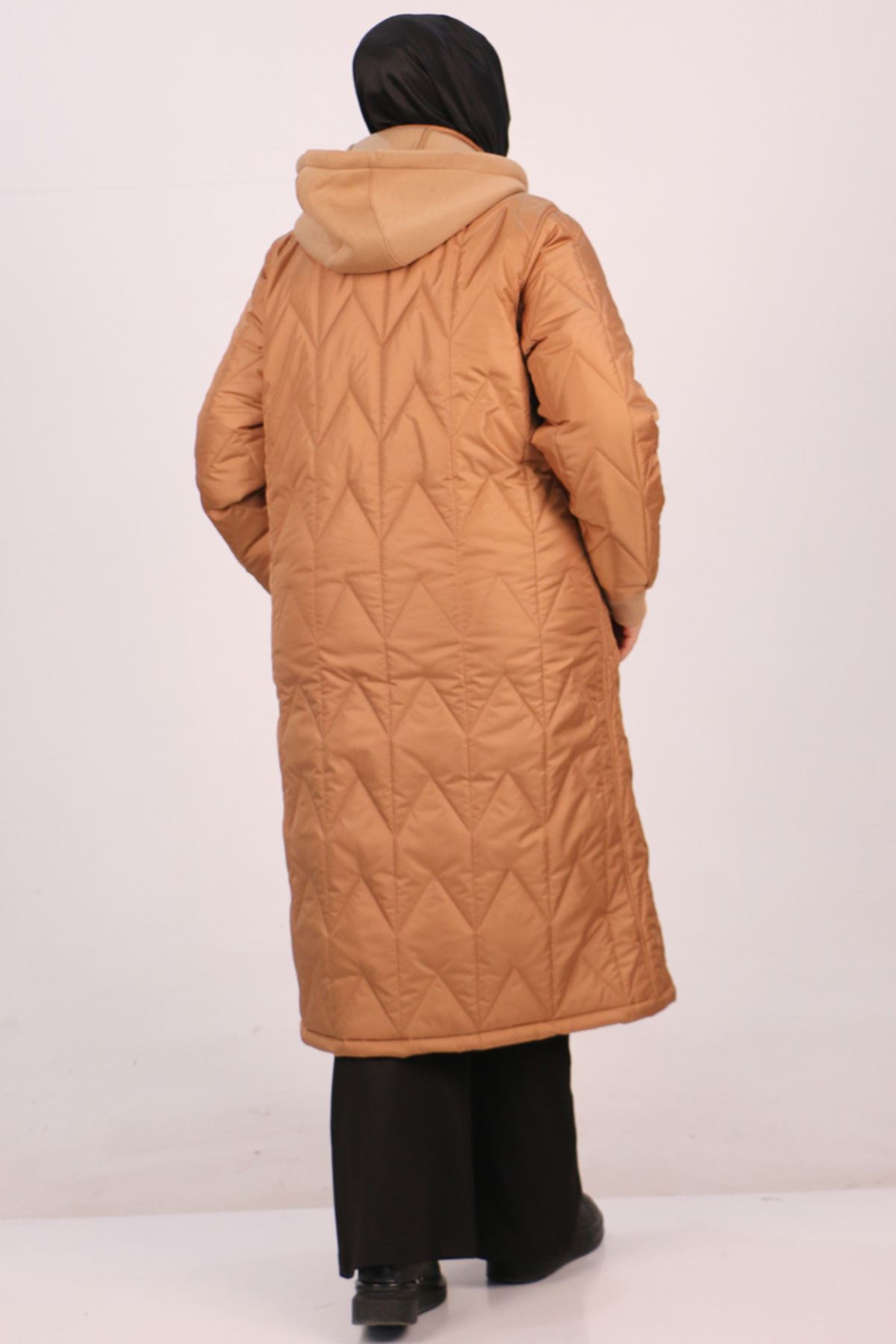 33090 Plus Size Hooded Three Threads - Quilted Jacket-Tan