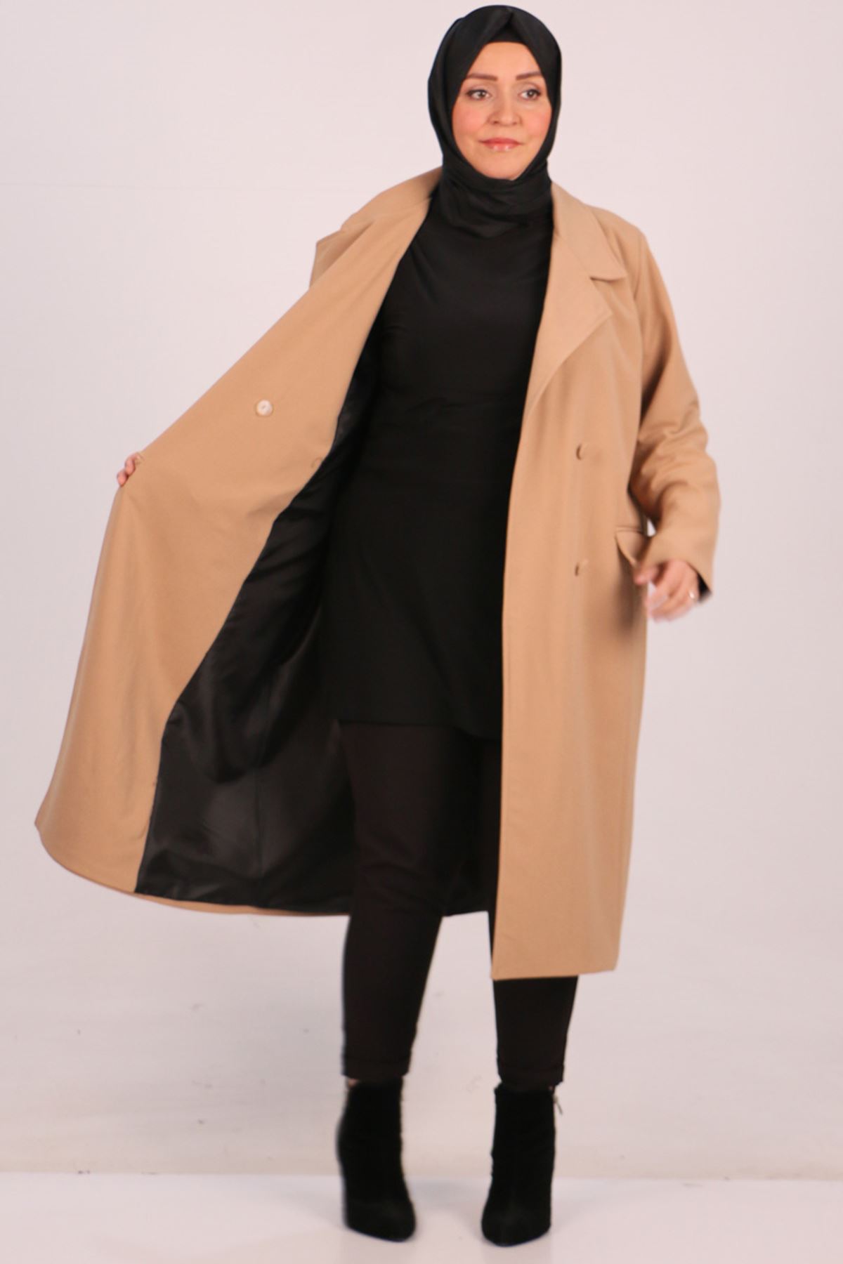 33082 Plus Size Scuba Crepe Lined Blazer Long Jacket-Mink