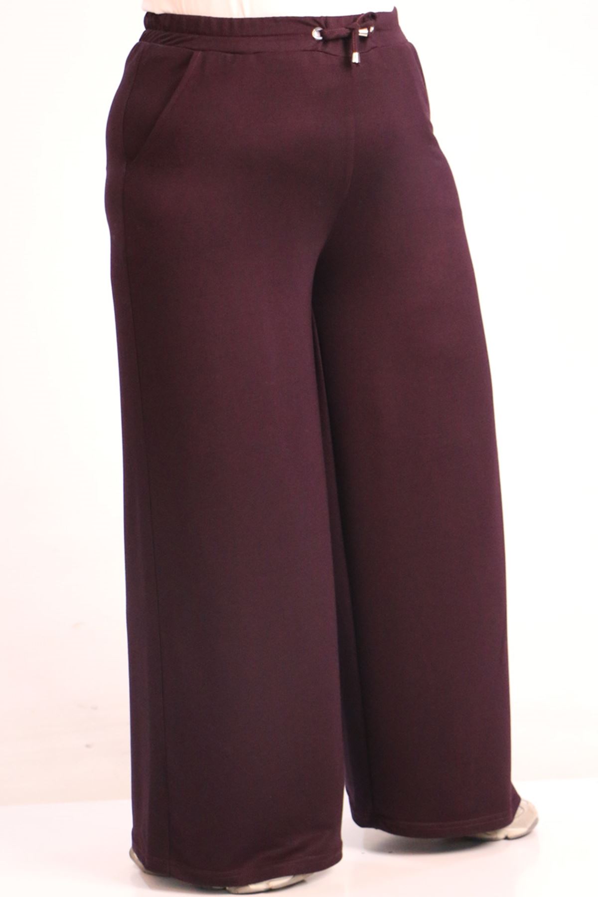 39502 Large Size Crystal Two Thread Trousers with Elastic Back - Plum
