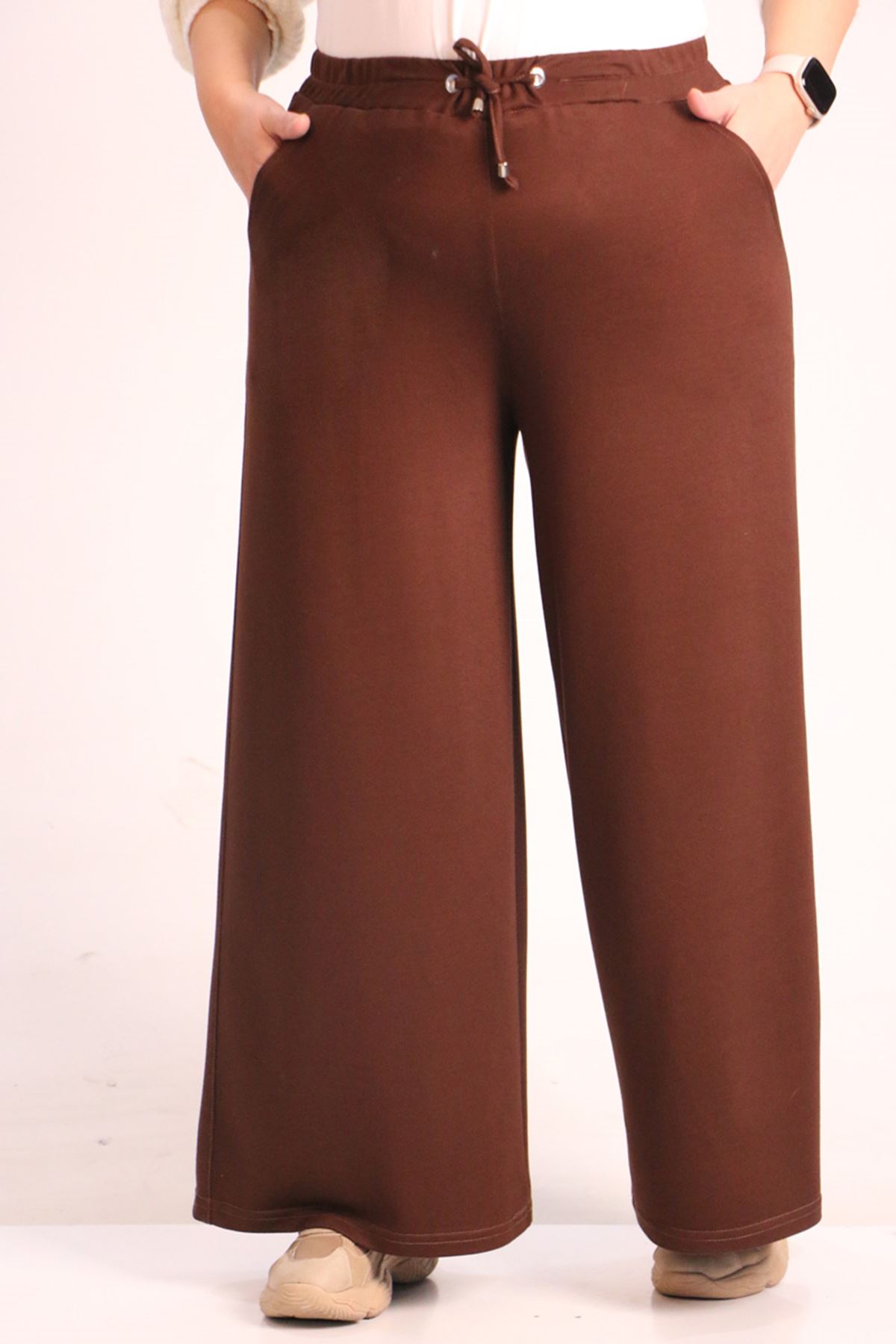 39502 Large Size Crystal Two Thread Trousers with Elastic Back - Brown