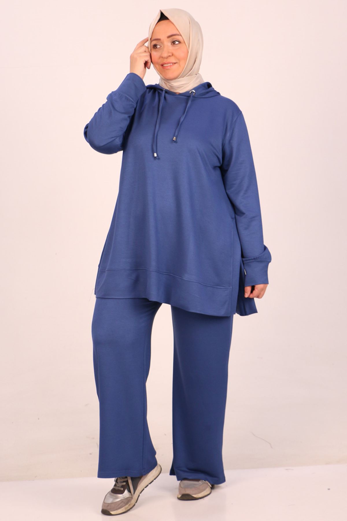 1989 Plus Size Hooded Two Thread Trousers Suit -İndigo