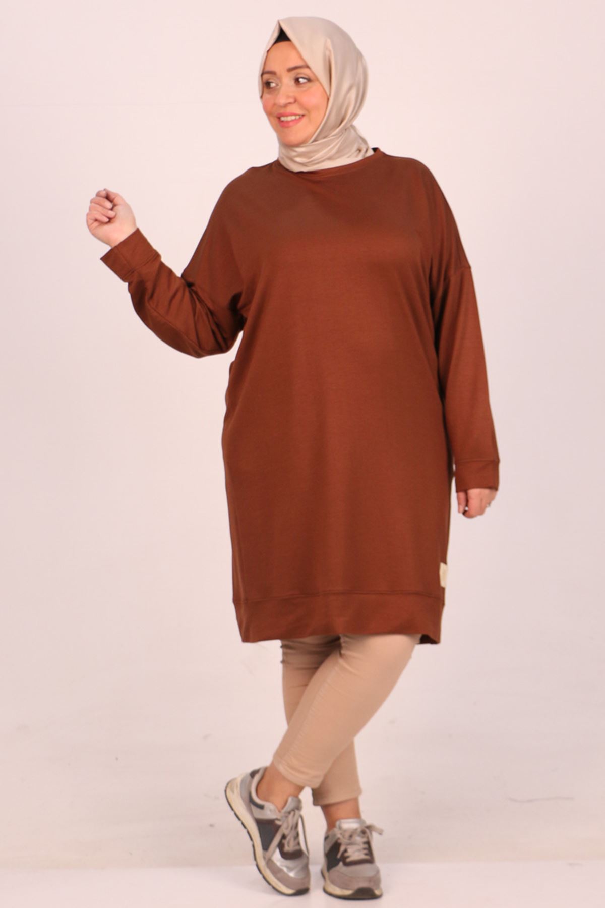 48010 Large Size Embroidered Crystal Two Thread Tunic-Brown