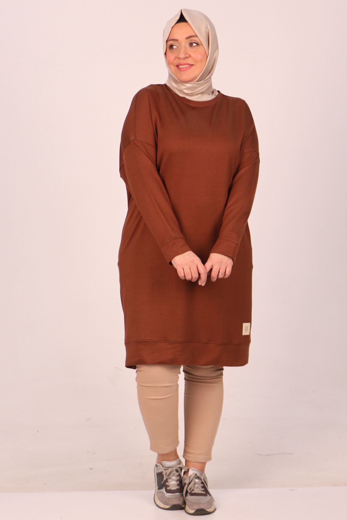 48010 Large Size Embroidered Crystal Two Thread Tunic-Brown