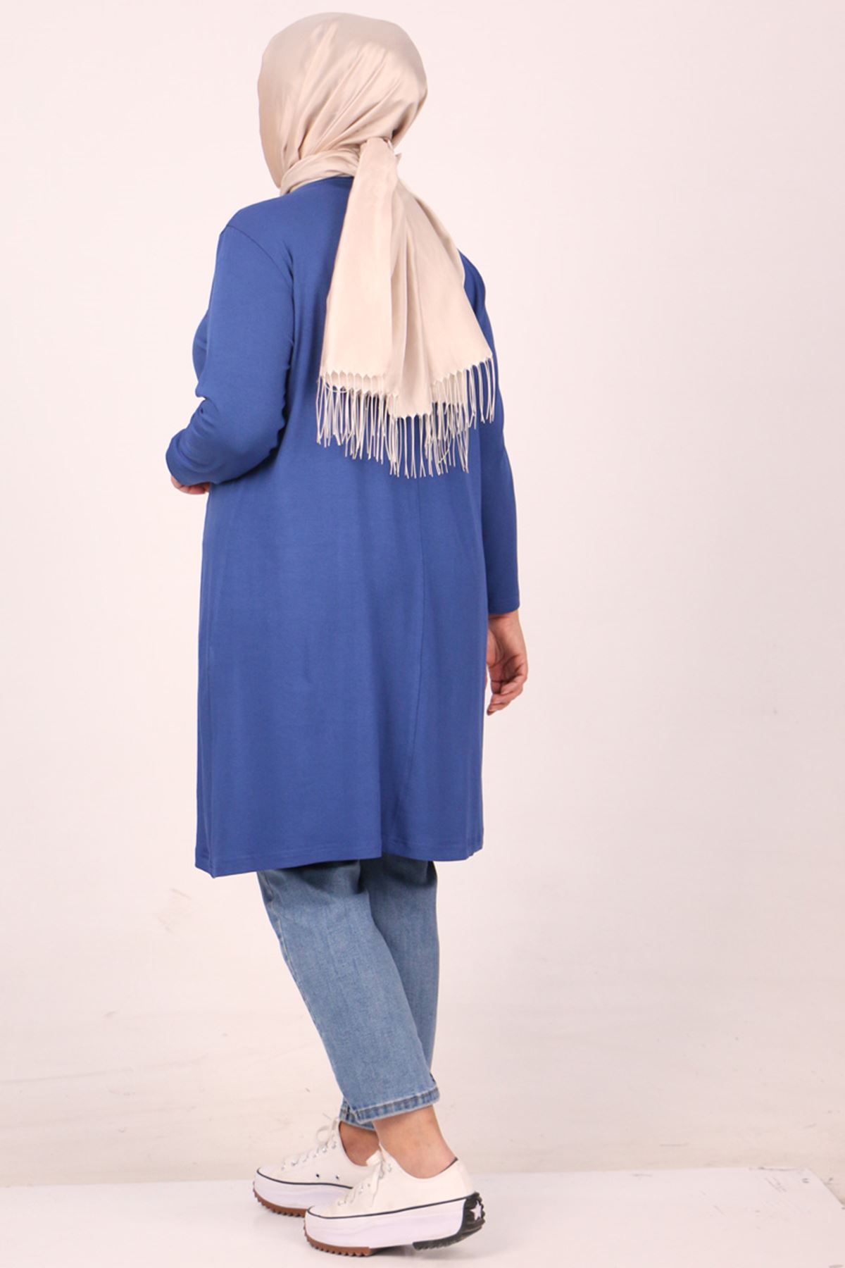 38501 Büyük Beden Basic Penye Tunik - İndigo