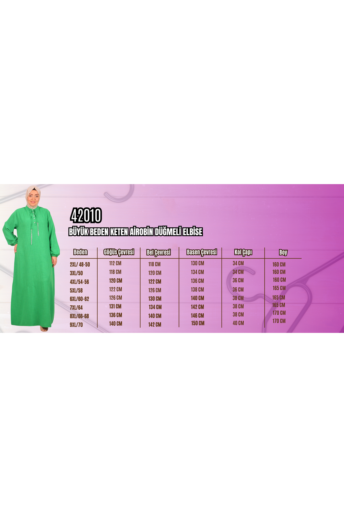 42010 Büyük Beden Keten Airobin Düğmeli Elbise-Fuşya
