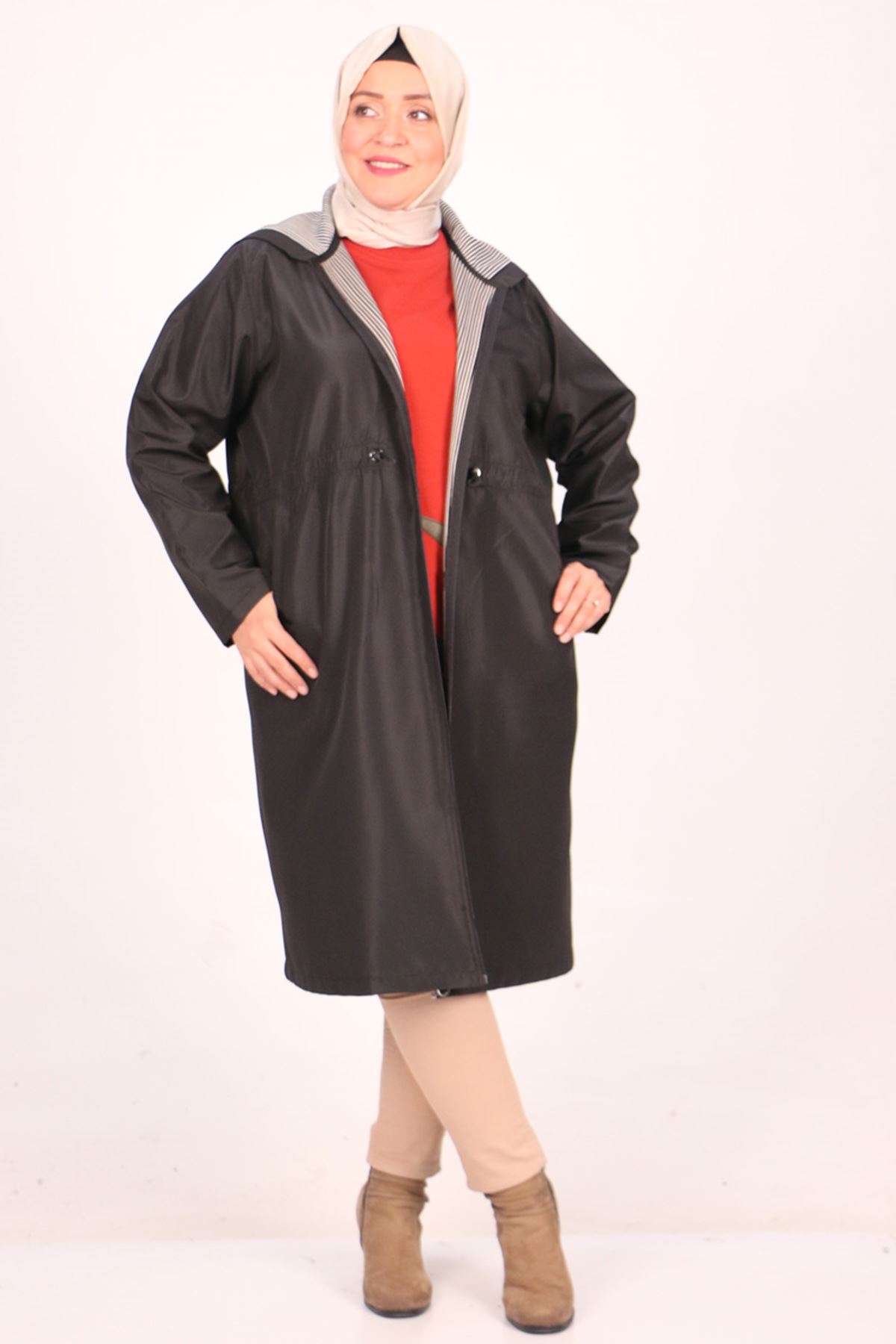 33055 معطف ترانش ترينش بمقاس كبير بسحاب - أسود