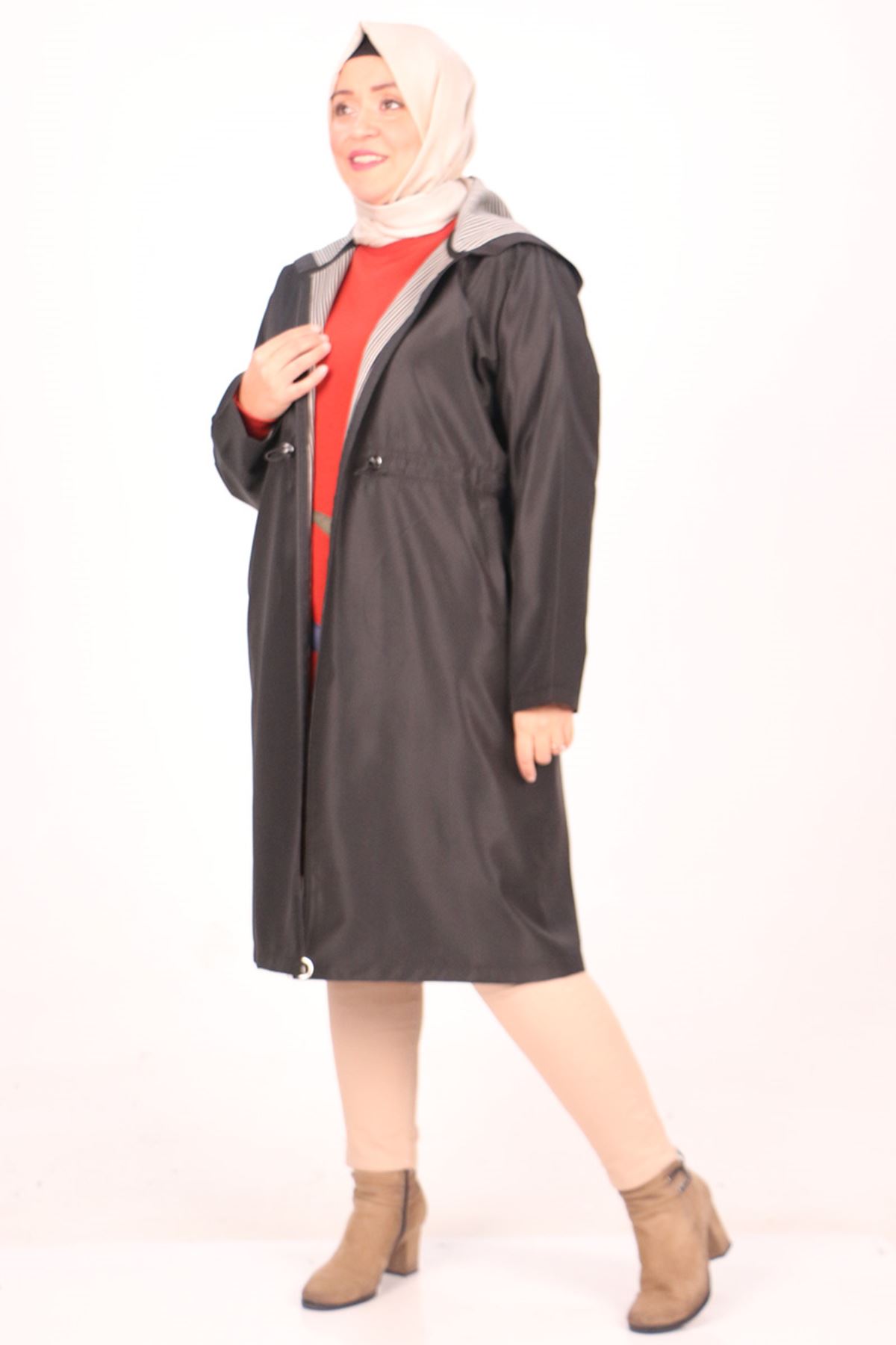 33055 معطف ترانش ترينش بمقاس كبير بسحاب - أسود