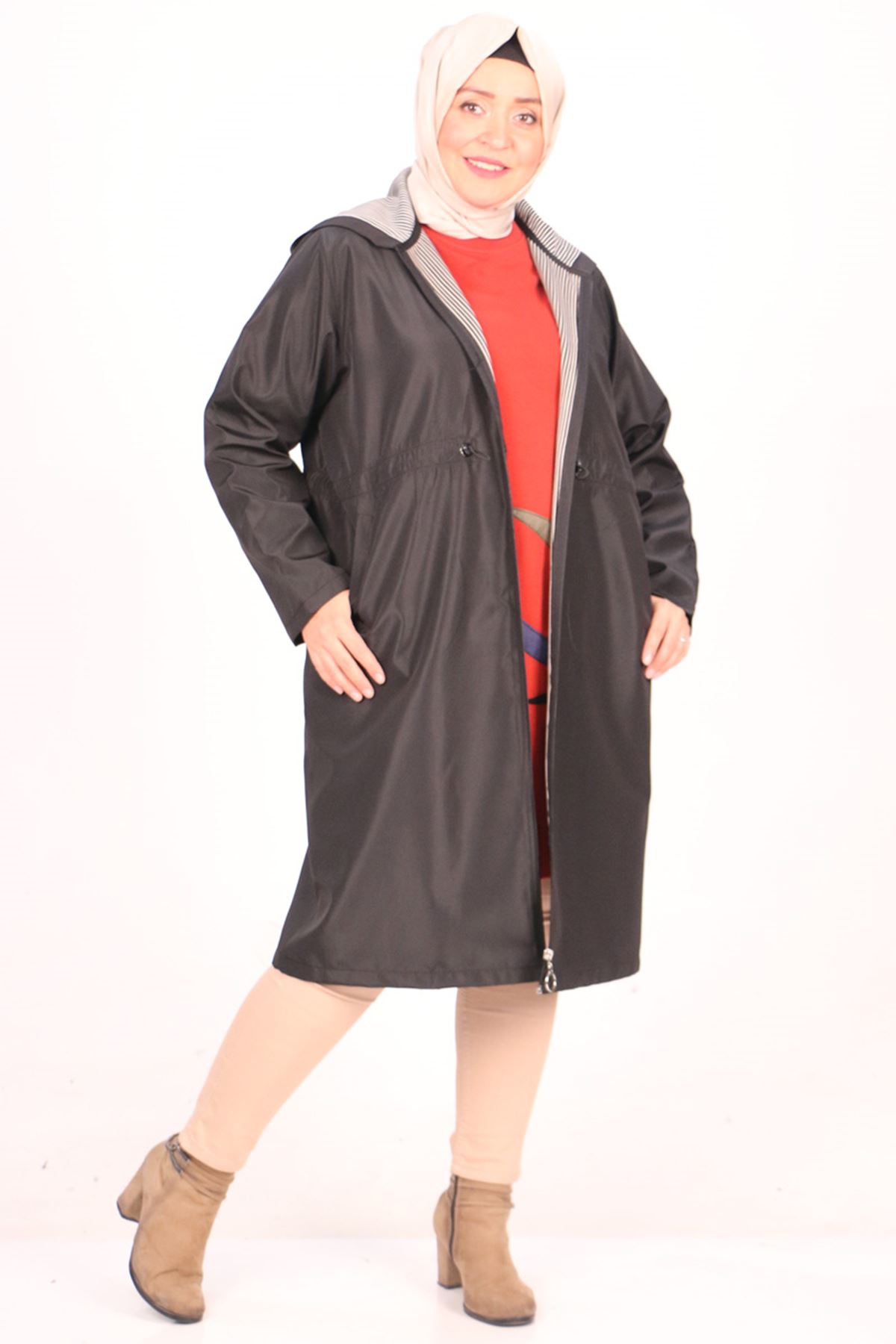 33055 معطف ترانش ترينش بمقاس كبير بسحاب - أسود