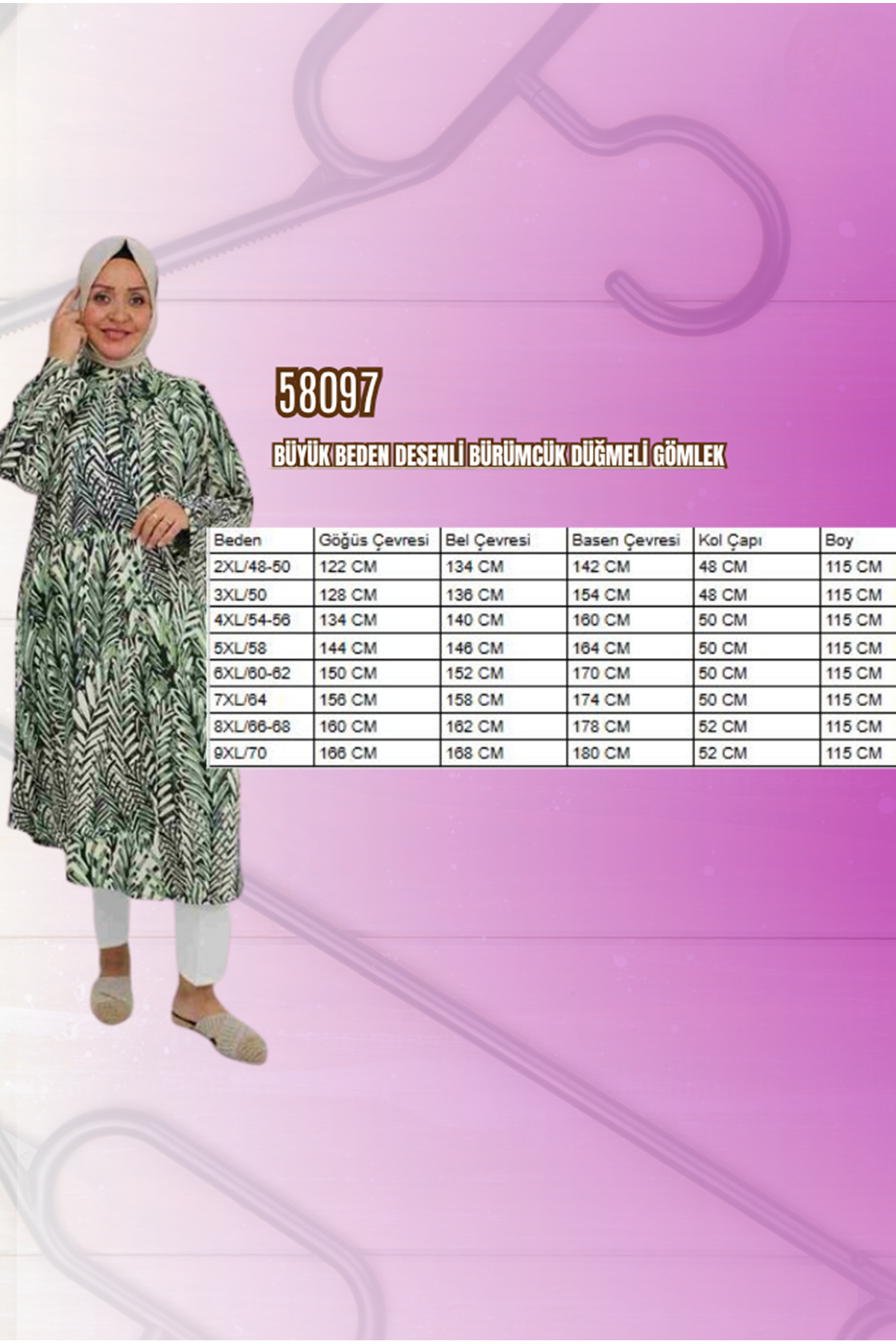 F-58097 Büyük Beden Desenli Bürümcük Düğmeli Gömlek - Siyah-Leopar