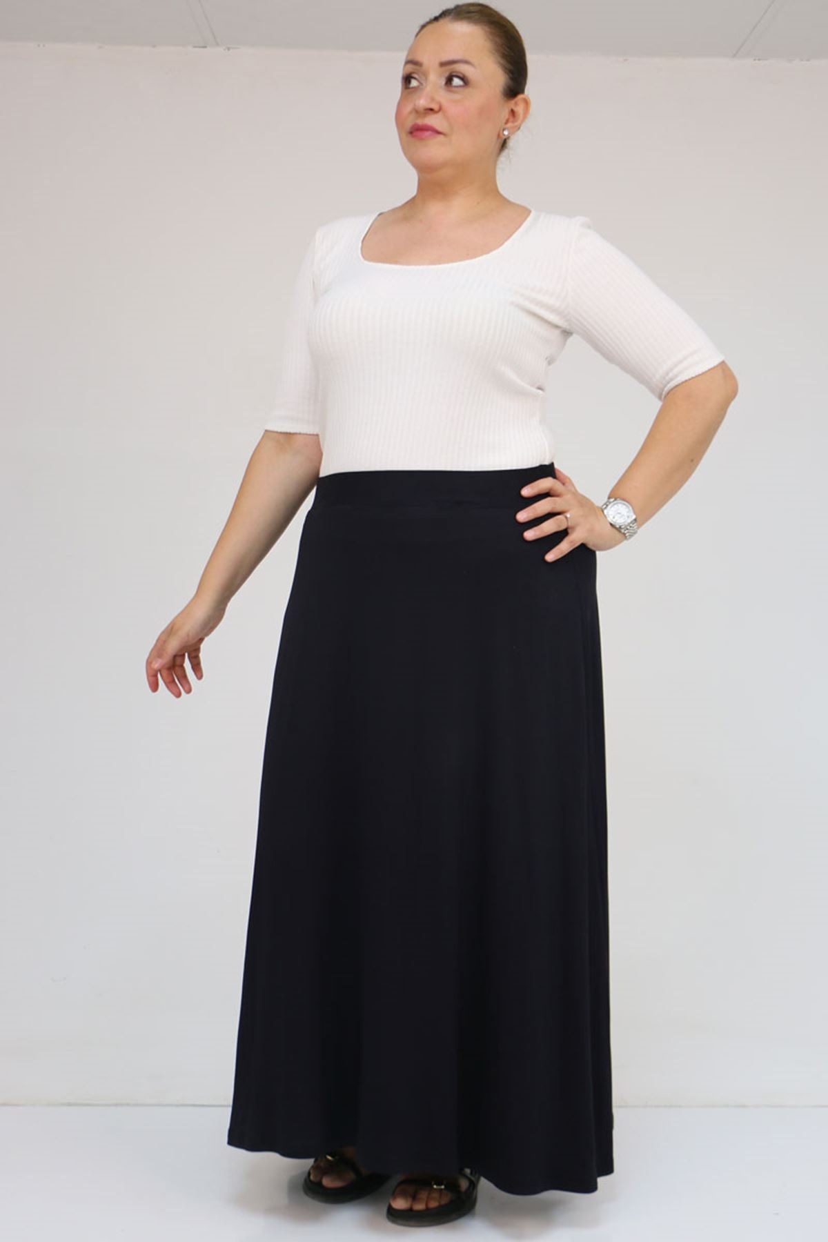 45005 Büyük Beden Penye Basic Etek - Koyu Lacivert