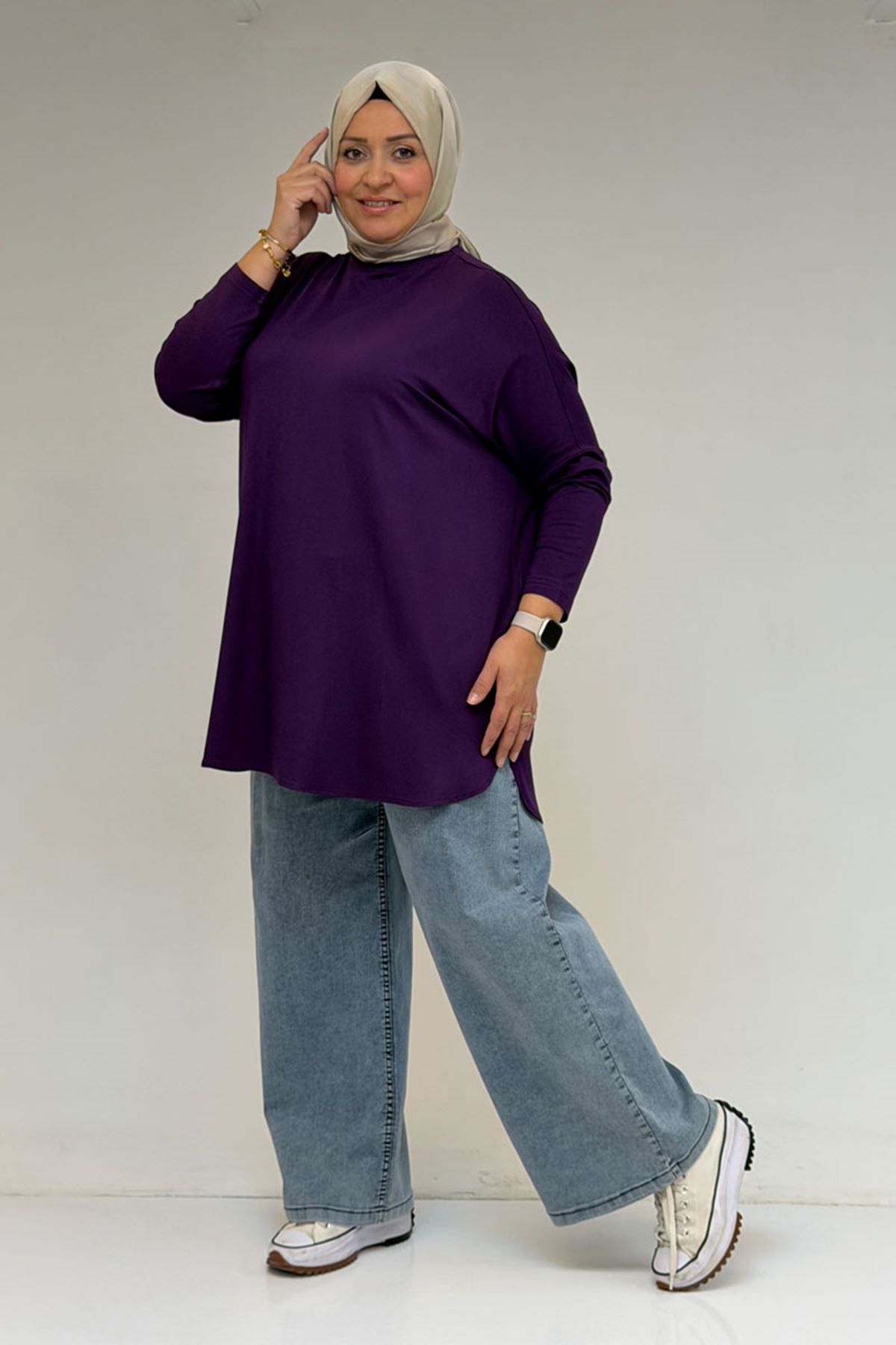 8180 تونيك بأزرار مقاس كبير -  لون القهوة 