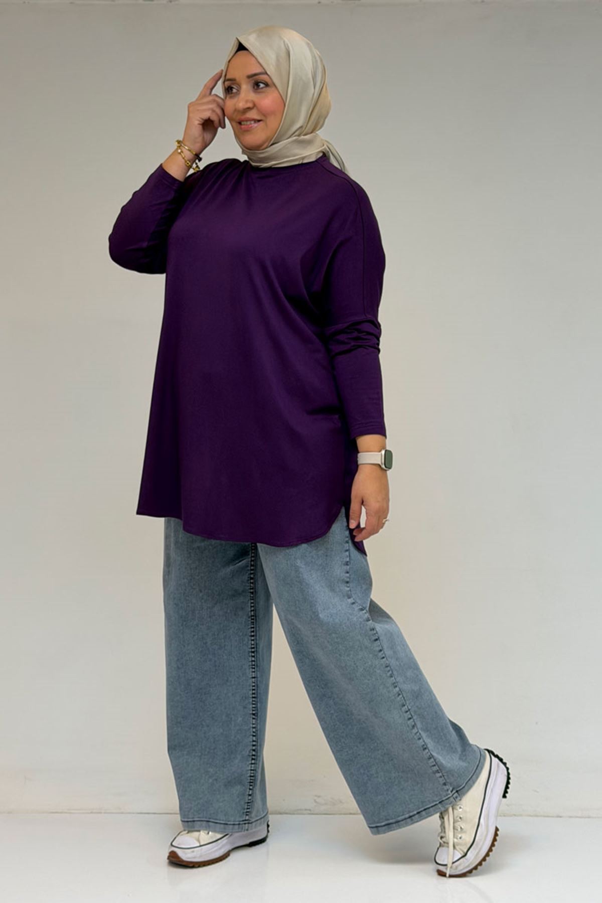 8180 تونيك بأزرار مقاس كبير -  لون القهوة 