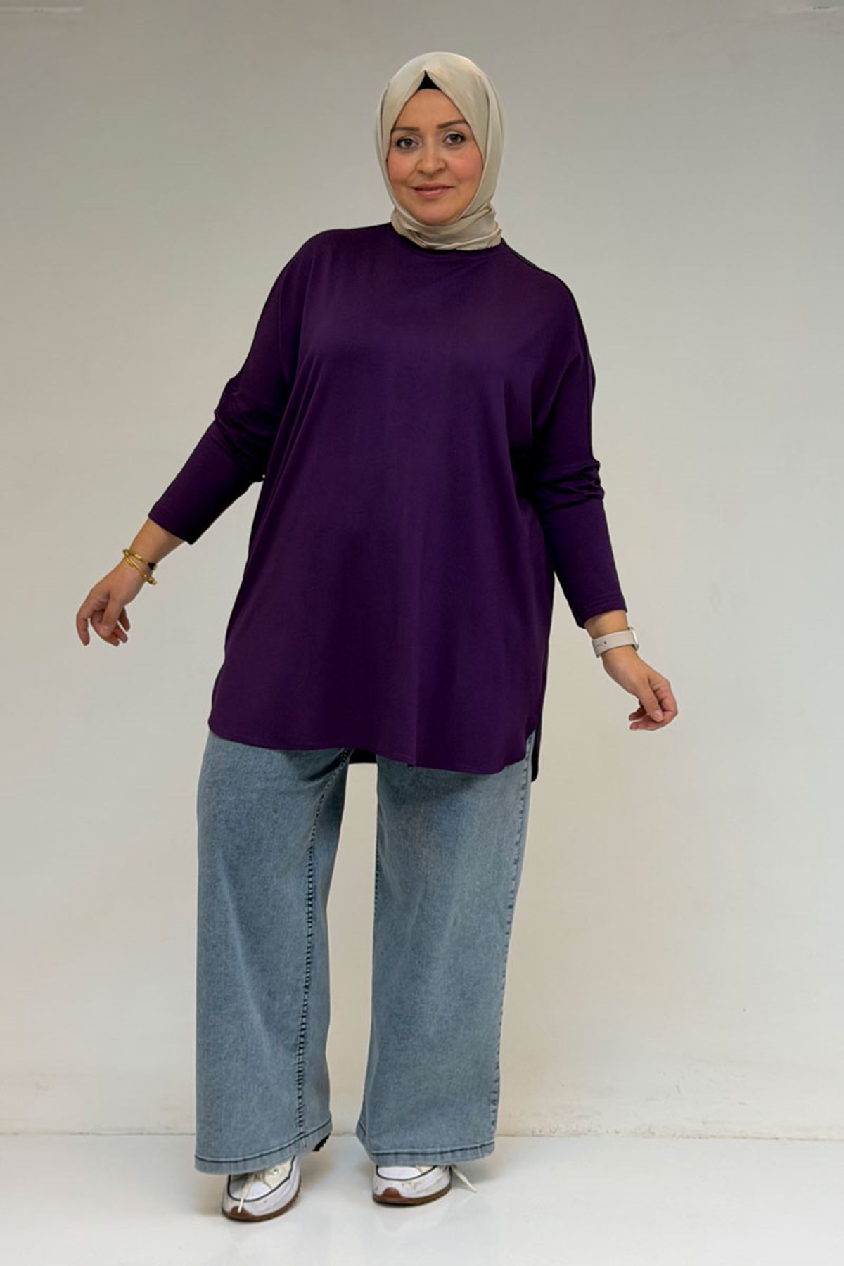 8180 تونيك بأزرار مقاس كبير -  لون القهوة 