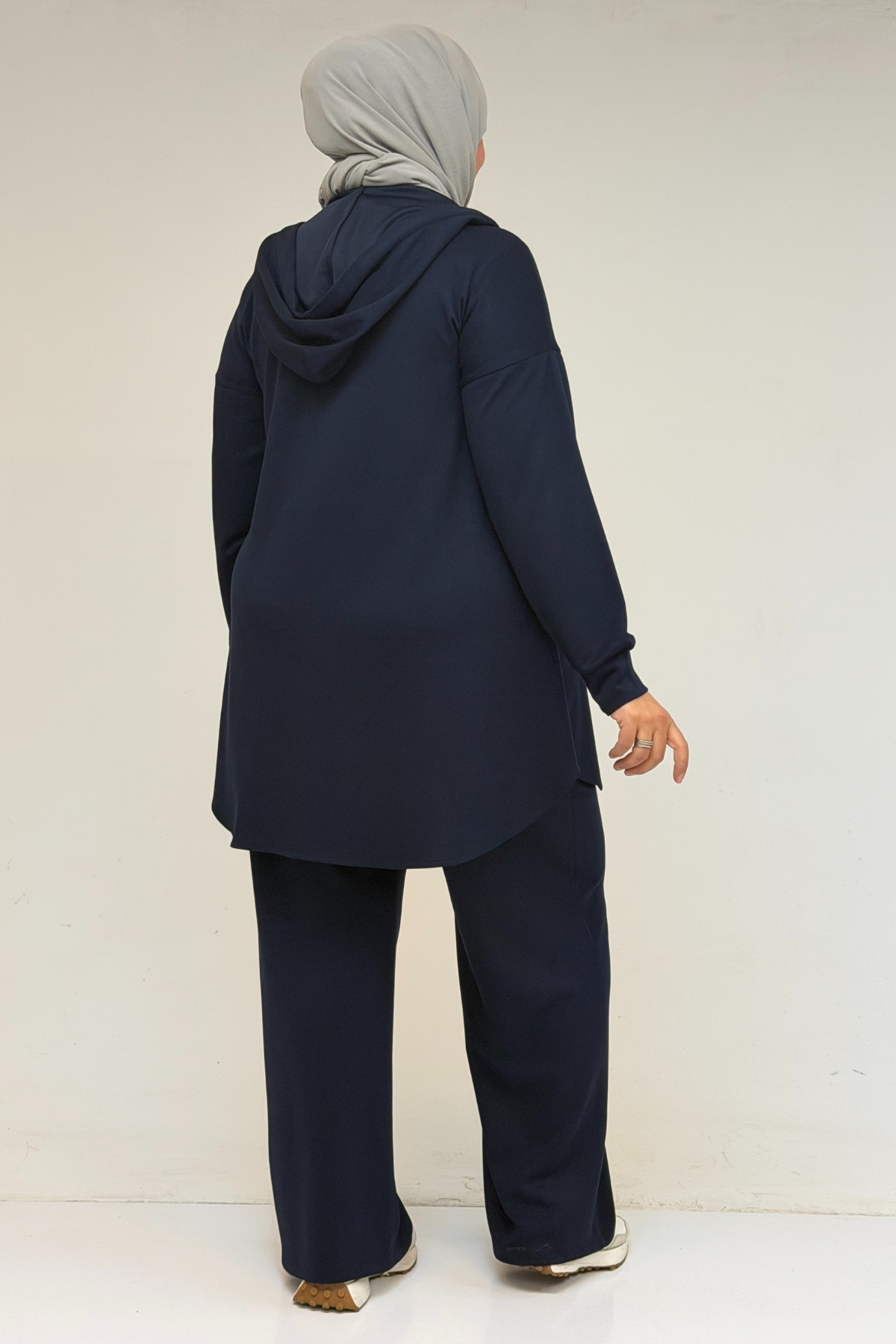 57022 Büyük Beden Kanguru Cepli Fermuarlı  Modal Pantolonlu  Takım -Lacivert