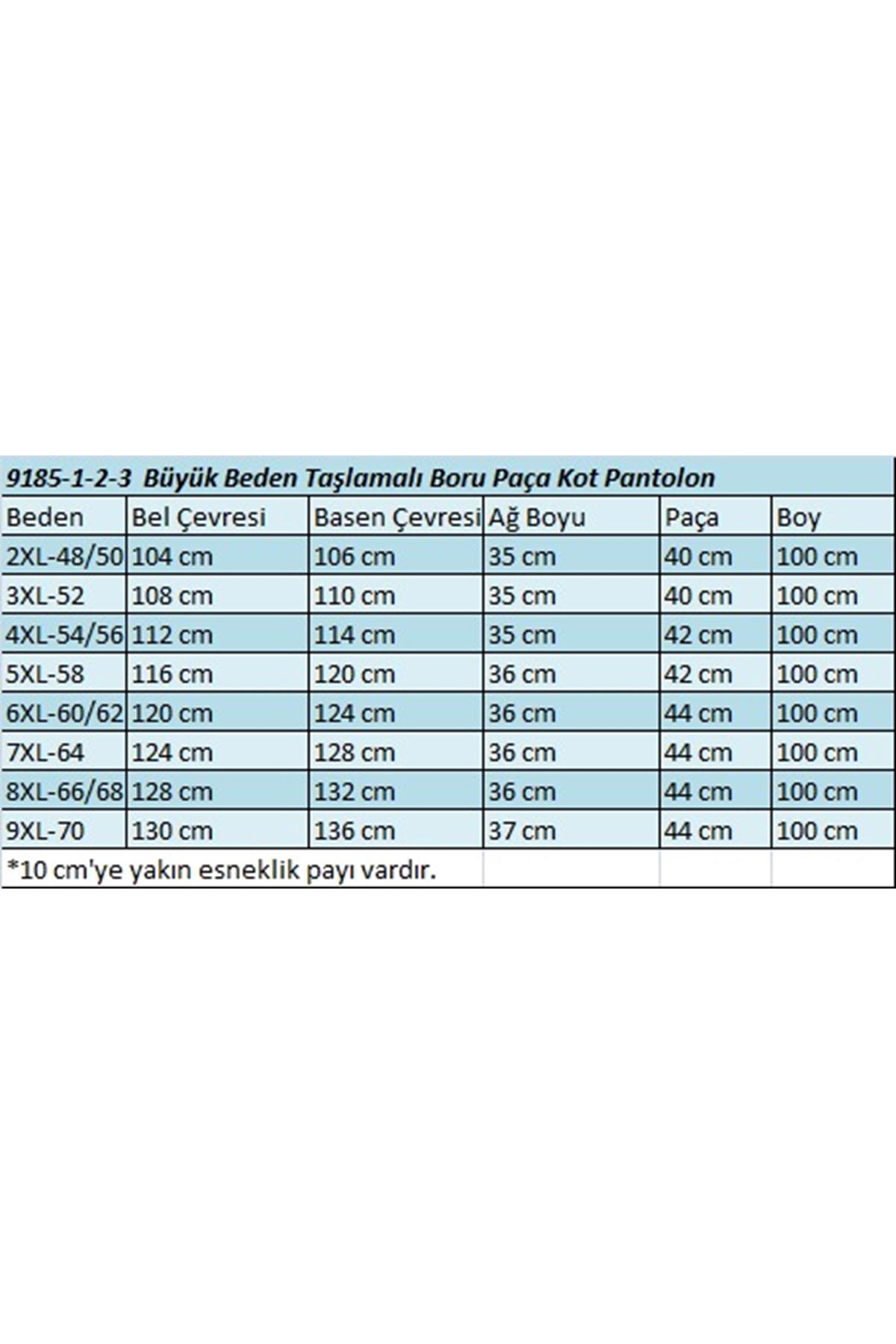 9185-4 Büyük Beden Taşlamalı Boru Paça  Kot Pantolon - Buz Mavi 