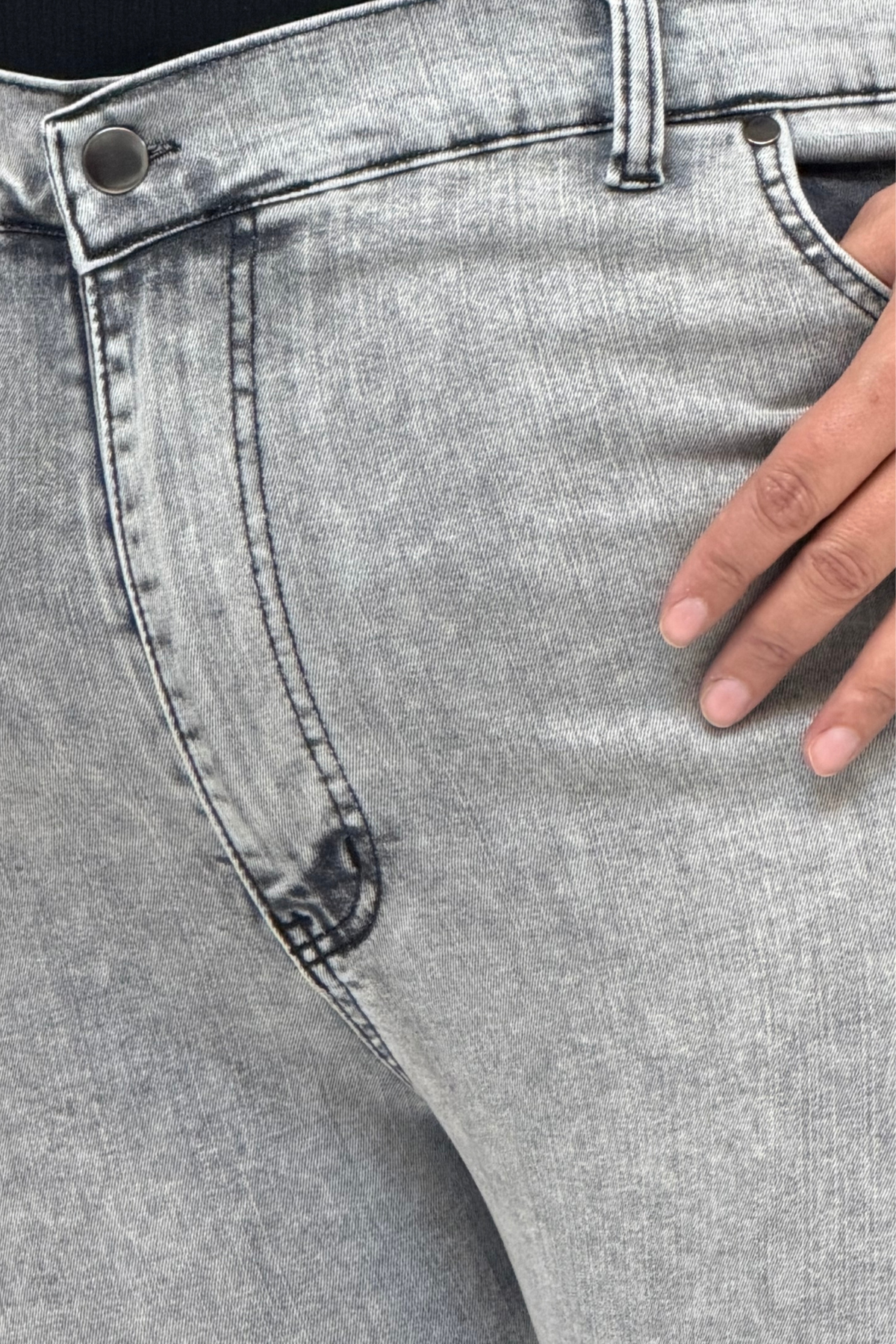 9185-4 Büyük Beden Taşlamalı Boru Paça  Kot Pantolon -Kar Yıkama Gri